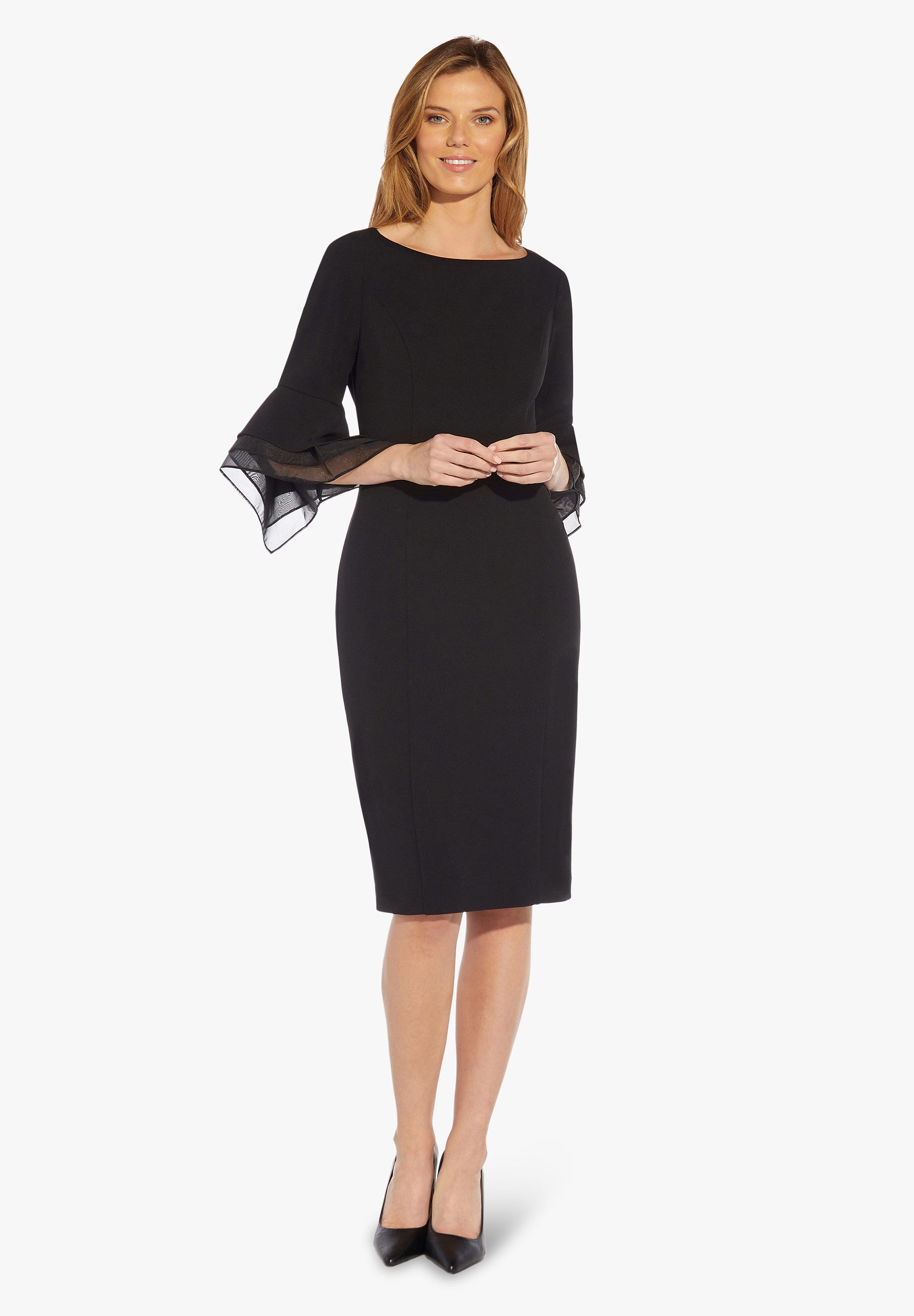Adrianna Papell Abendkleid Knit Crepe Tiered Sleeve Dress Zeitlos, 3/4 Ärmel, schöne Silhouette