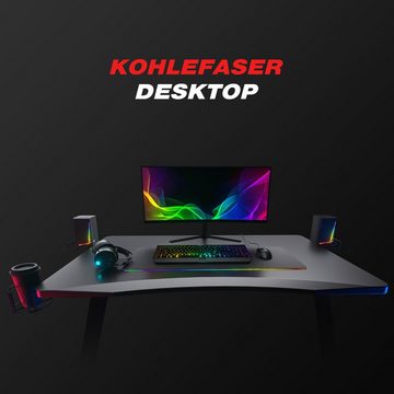 GTPLAYER Gamingtisch Schreibtisch Gaming Computertisch mit Monitorständer und RGB (Packung, 1 Tisch), Getränkehalter Kopfhörer Hake 120cm Computertisch PC Tisch