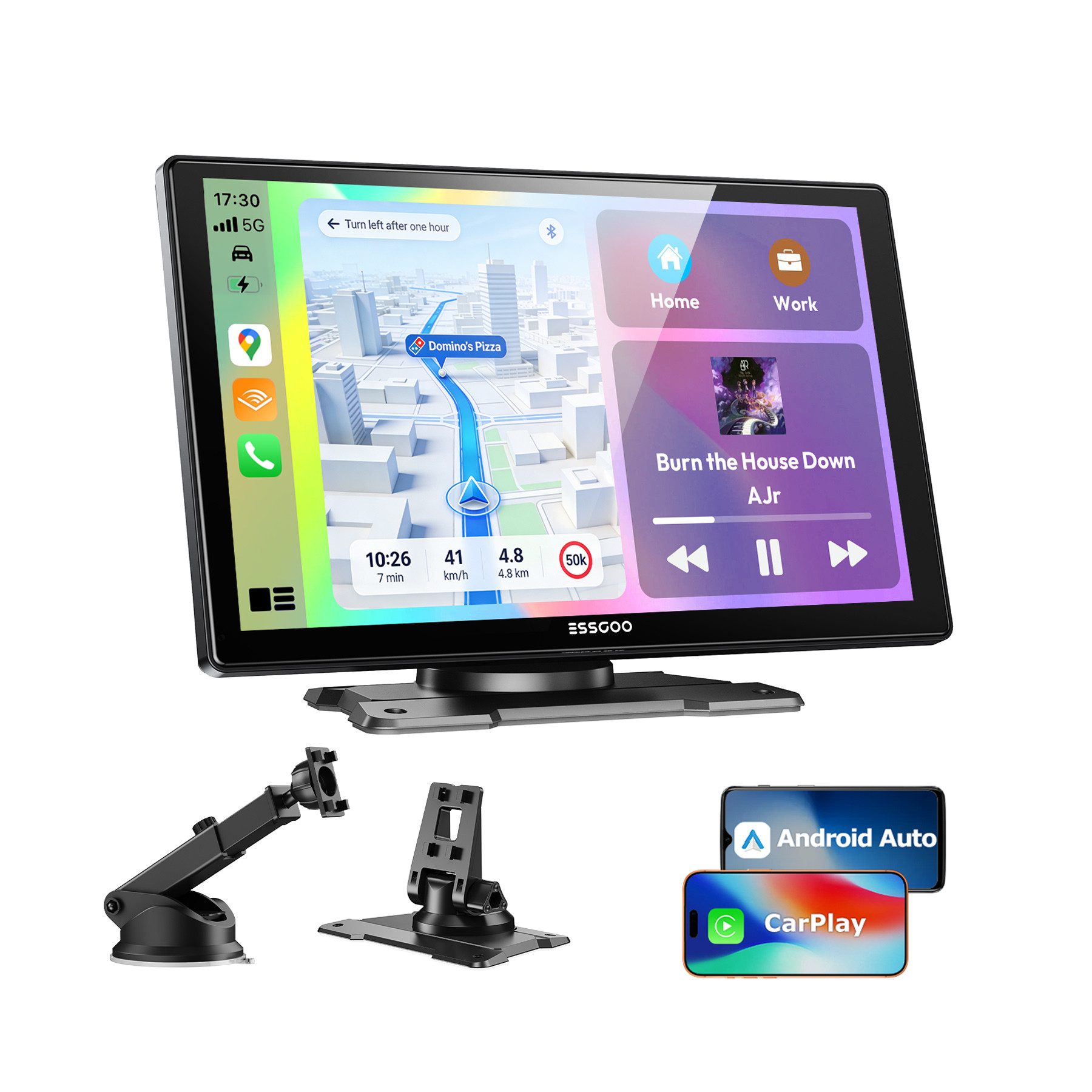 ESSGOO 9'' Tragbarer CarPlay Android Auto Wireless Display Autoradio Display Navigationsgerät (Kabellos Apple Carplay /Android Auto Auflösung: 1024*600)