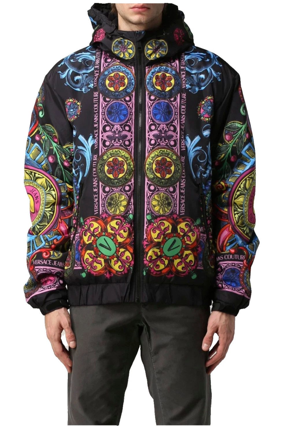 Versace Kurzjacke Regalia Baroque Jacke Bomber Blouson mit Kapuze Loose Fit Regalia- und Baroque-Allover-Design in Multicolor – Bild 4 von 5