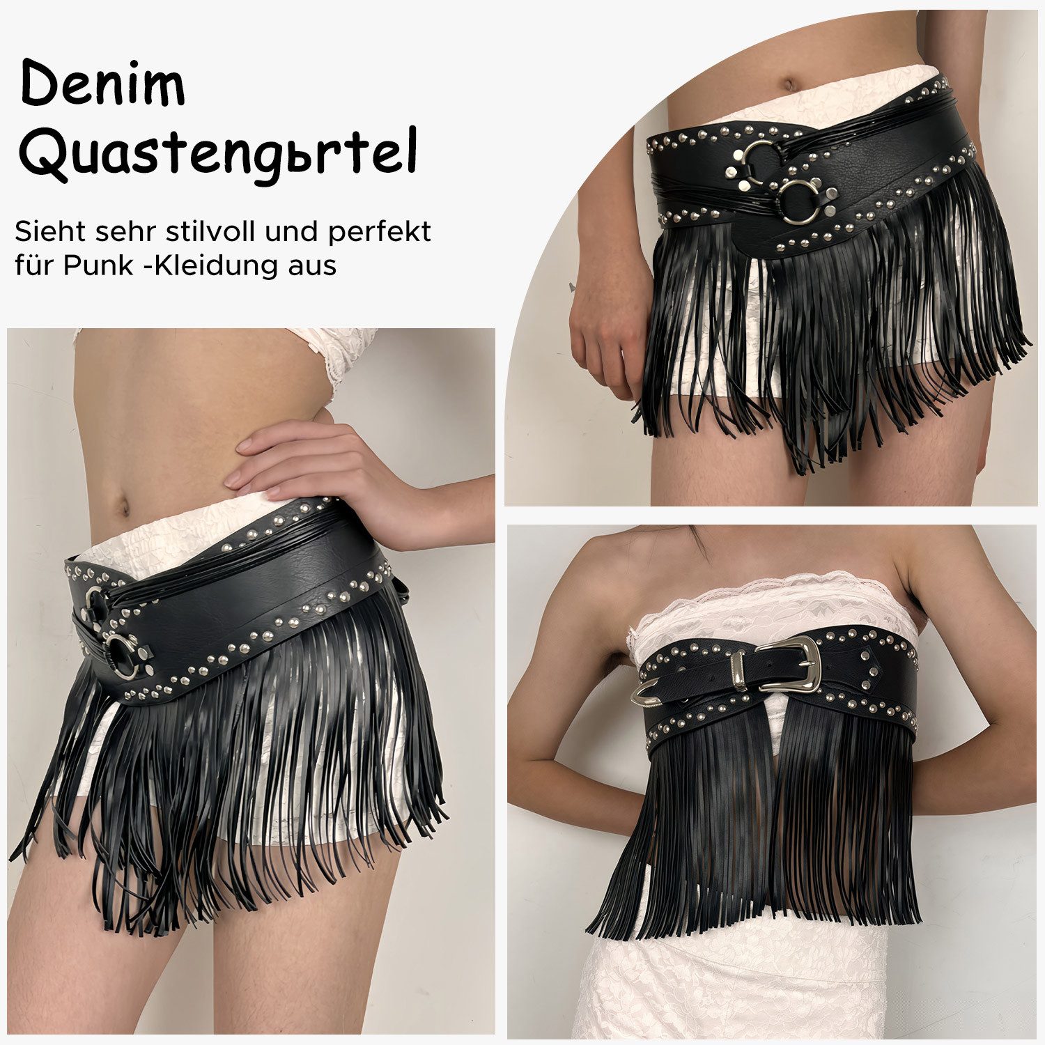 Refttenw Hüftgürtel Vintage schwarz Quastengürtel, Damen günstig online kaufen