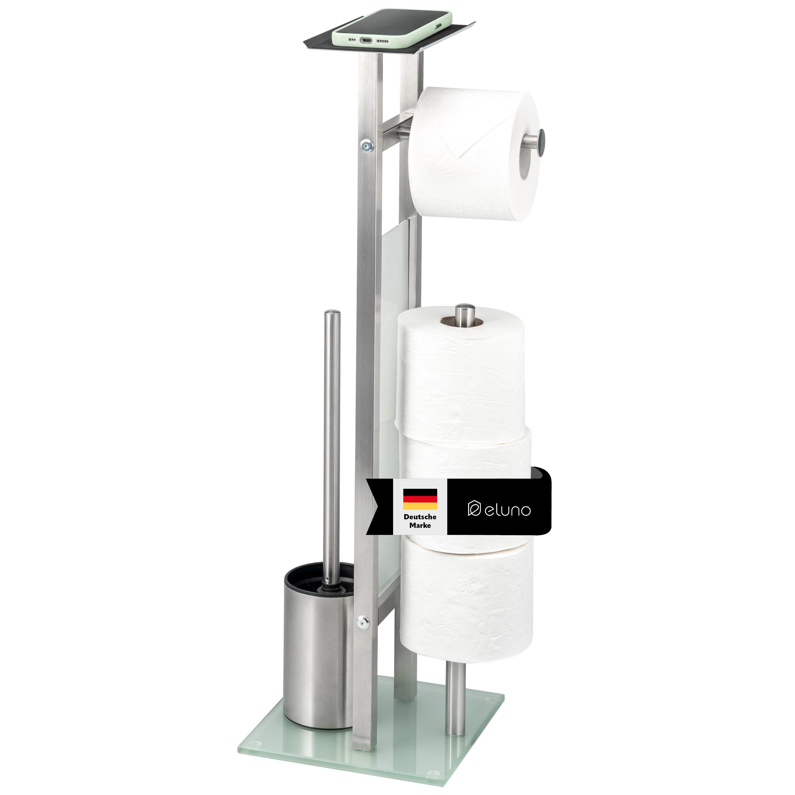 eluno WC-Garnitur freistehend, aus rostfreiem Edelstahl und satiniertem Glas