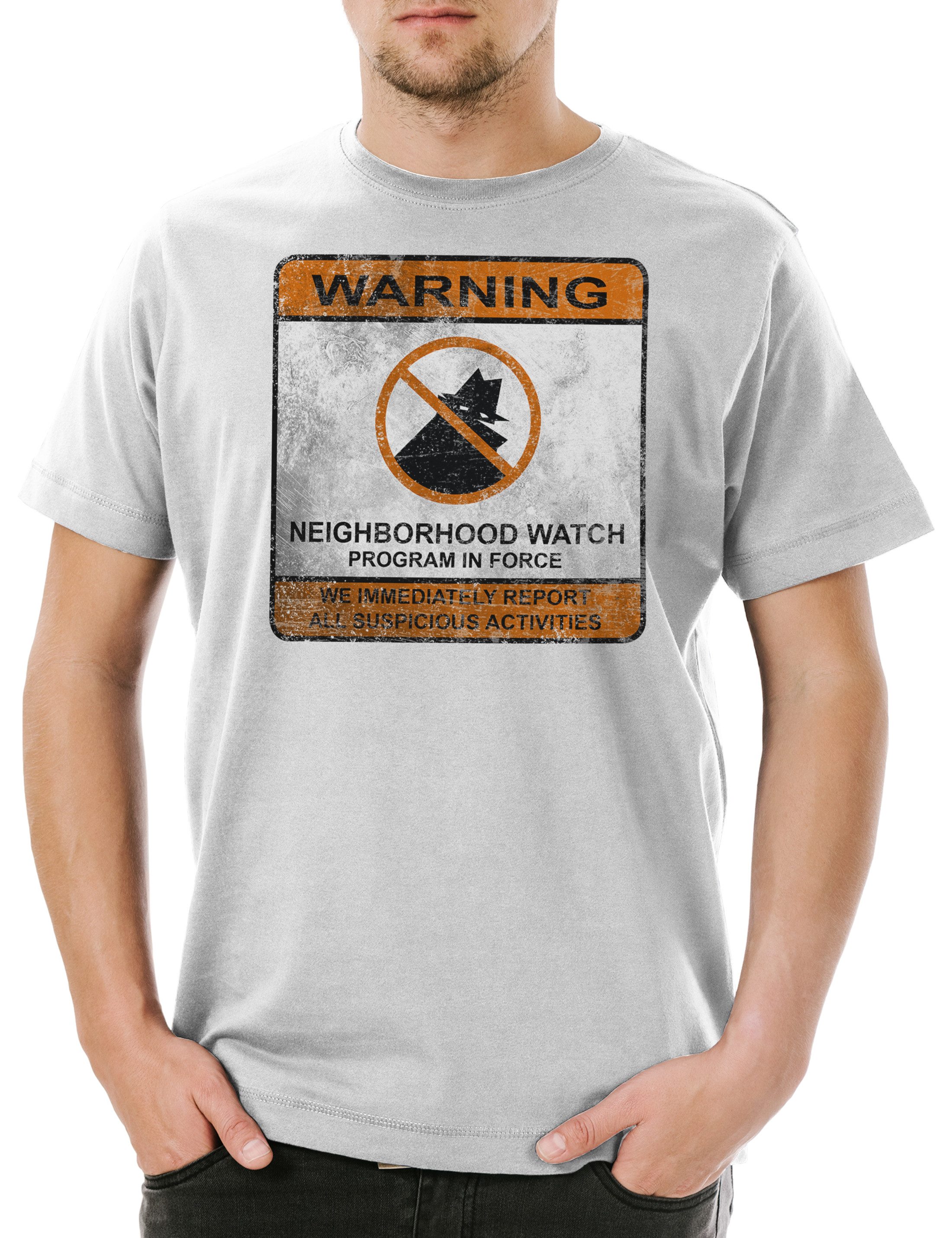 Print-Shirt Neighborhood Watch Sign Herren T-Shirt Nachbarschaftswache Zeichen