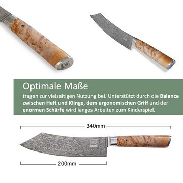 ZAYIKO Kochmesser Kinone Damast Blockmesser I 20 cm Klinge I Wurzelholzgriff Birke, dunkler Damaststahl