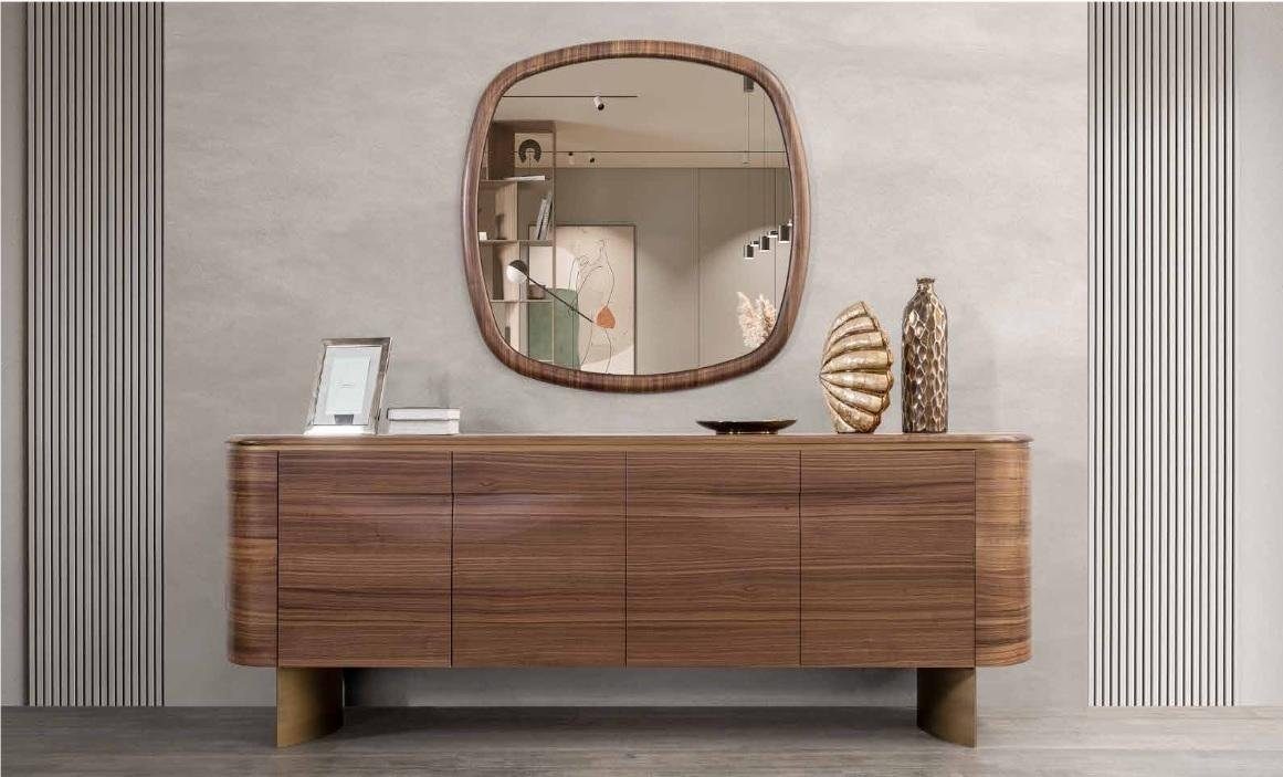JVmoebel Kommode Stylisches Braun Sideboard mit 4 Türen und Designer Spiegel (2 St., Kommode + Spiegel), Made in Europa