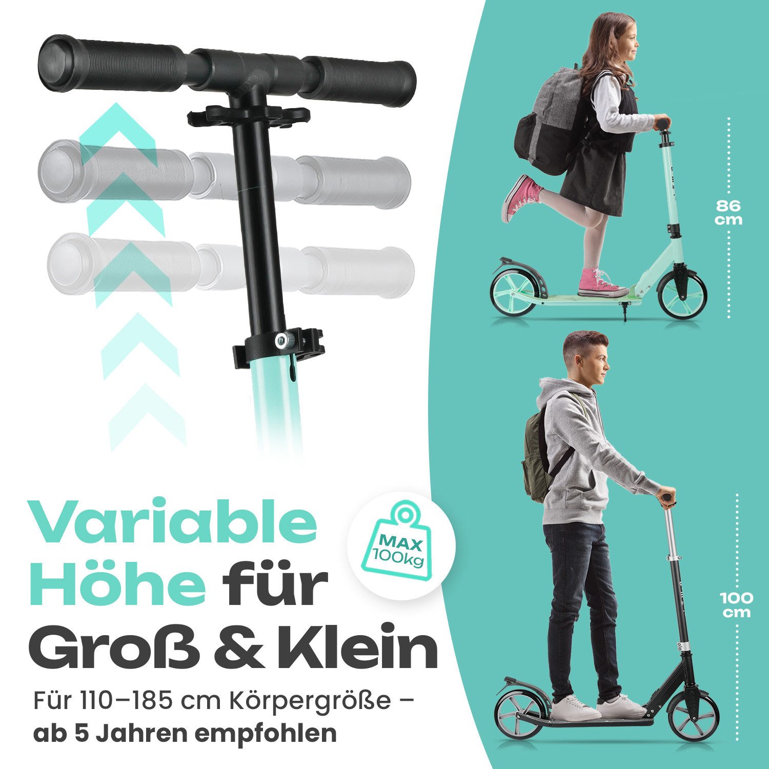 ROLLKÖNIG Tretroller Rollkönig ® Scooter Kinder ab 5 Jahren, City-Scooter mit großen Rädern, Ab 5 Jahres