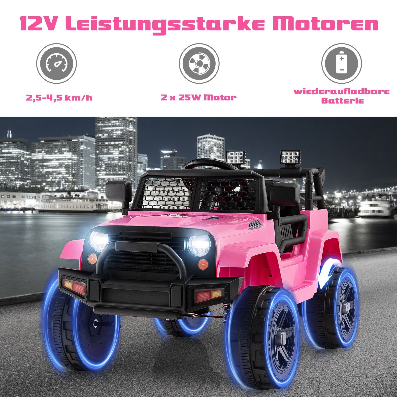 COSTWAY Elektro-Kinderauto, mit USB, AUX & Ferndienung, bis zu 30 kg