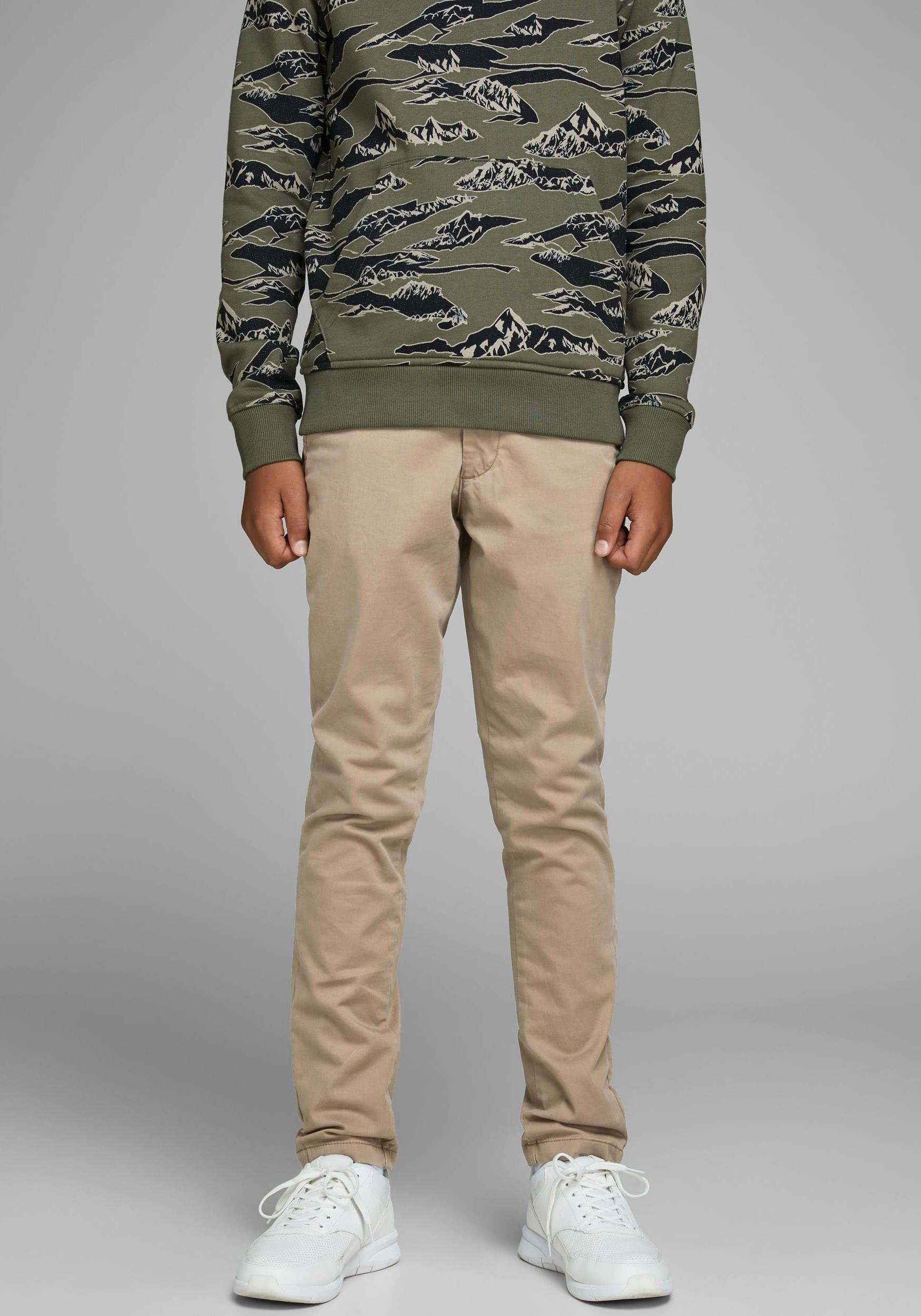Jack & Jones Junior Chinos JPSTMARCO bequem, elastisch, pflegeleicht unifarben, modisch, slim fit, Web