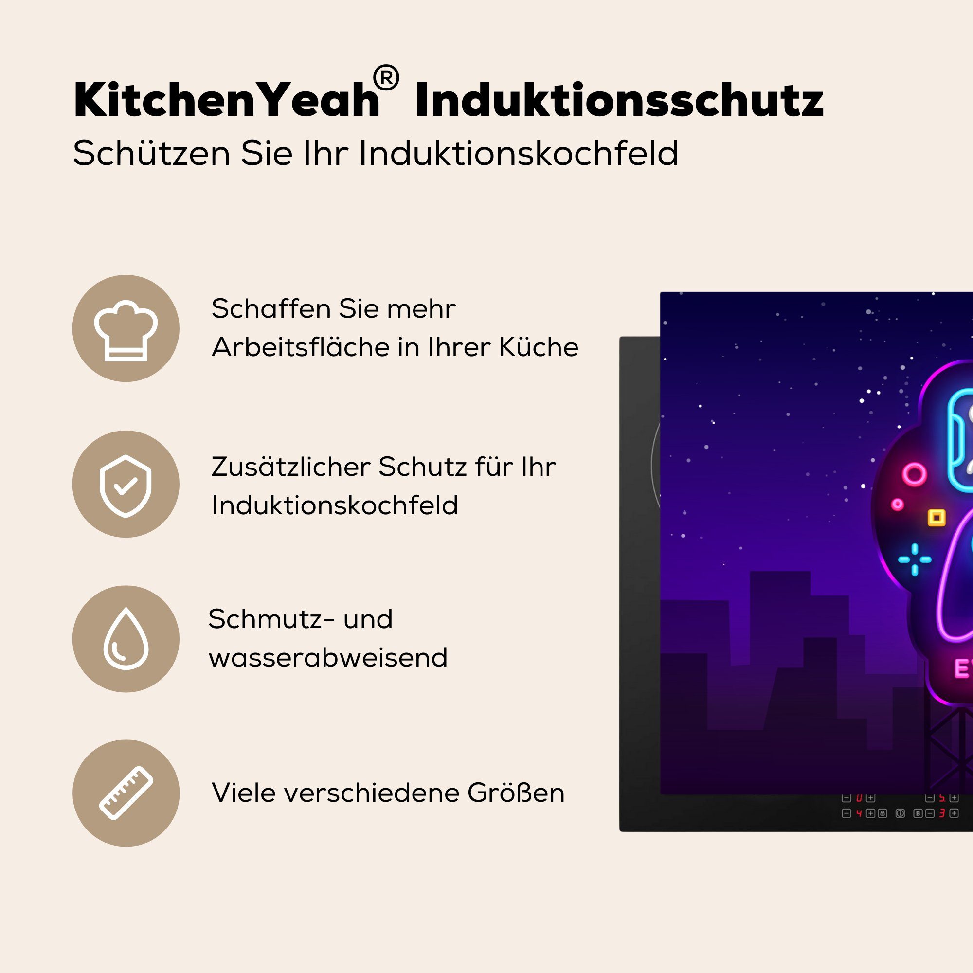 MuchoWow Herdblende-/Abdeckplatte Spielen - - Gaming Vinyl, (1 küche Neon - für Blau cm, Controller, Arbeitsplatte Ceranfeldabdeckung, Nacht - - tlg), 81x52