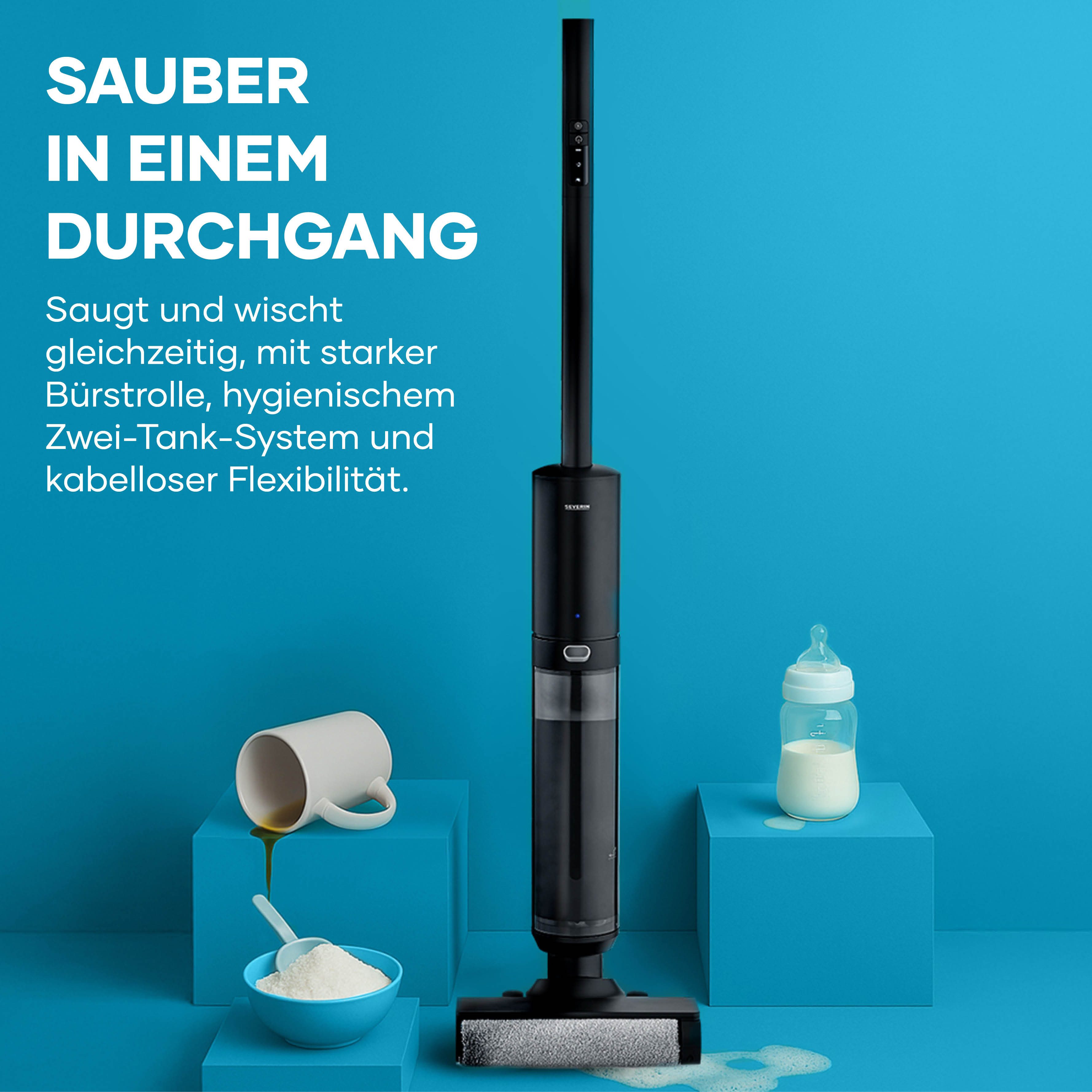 Severin Akku-Saugwischer, 150 W, Nass- & Trockensauger kabellos, LED-Anzeige, 2-Tank-System, Hartböden