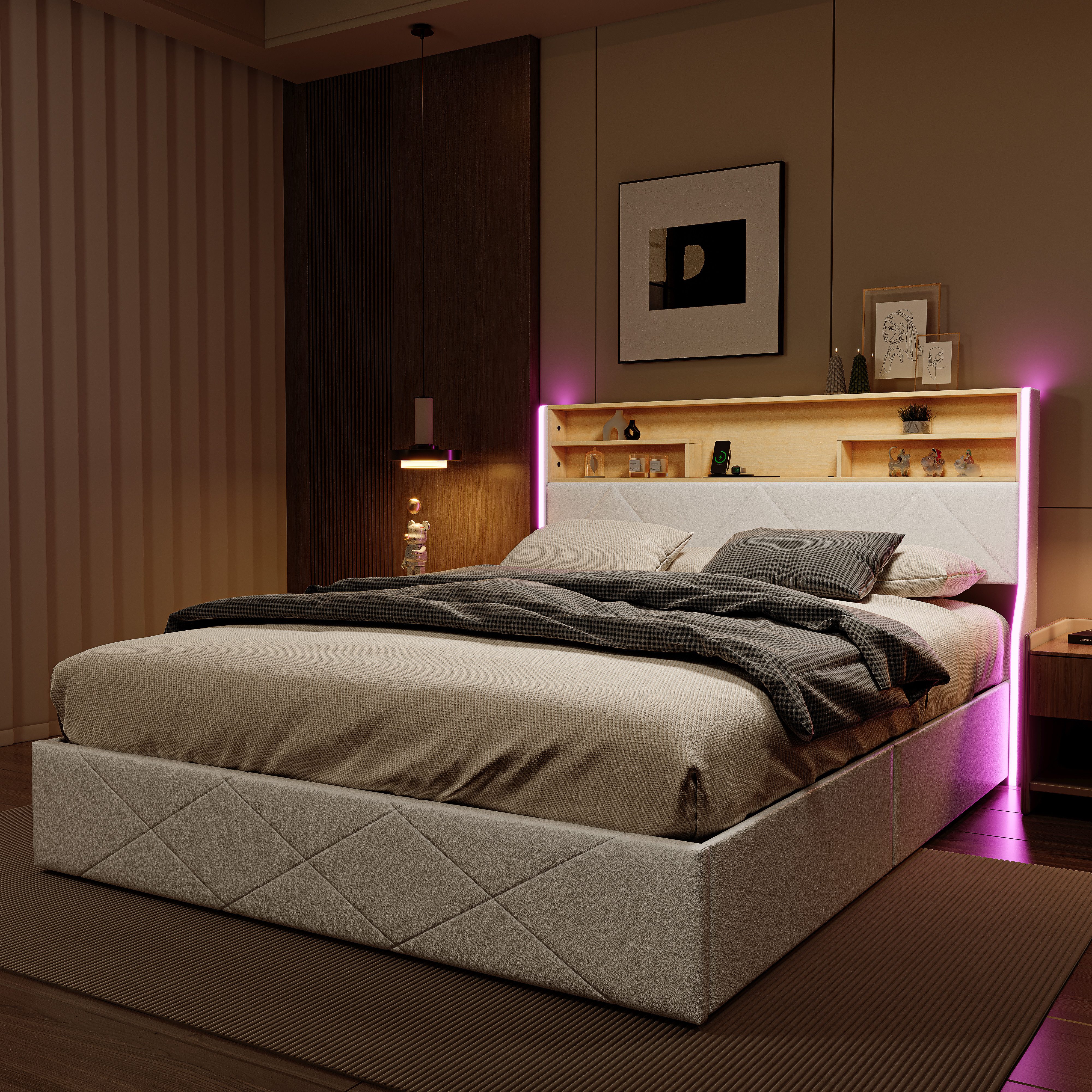 PXloue Polsterbett LED hydraulisches Doppelbett (Kopfteil günstig online kaufen