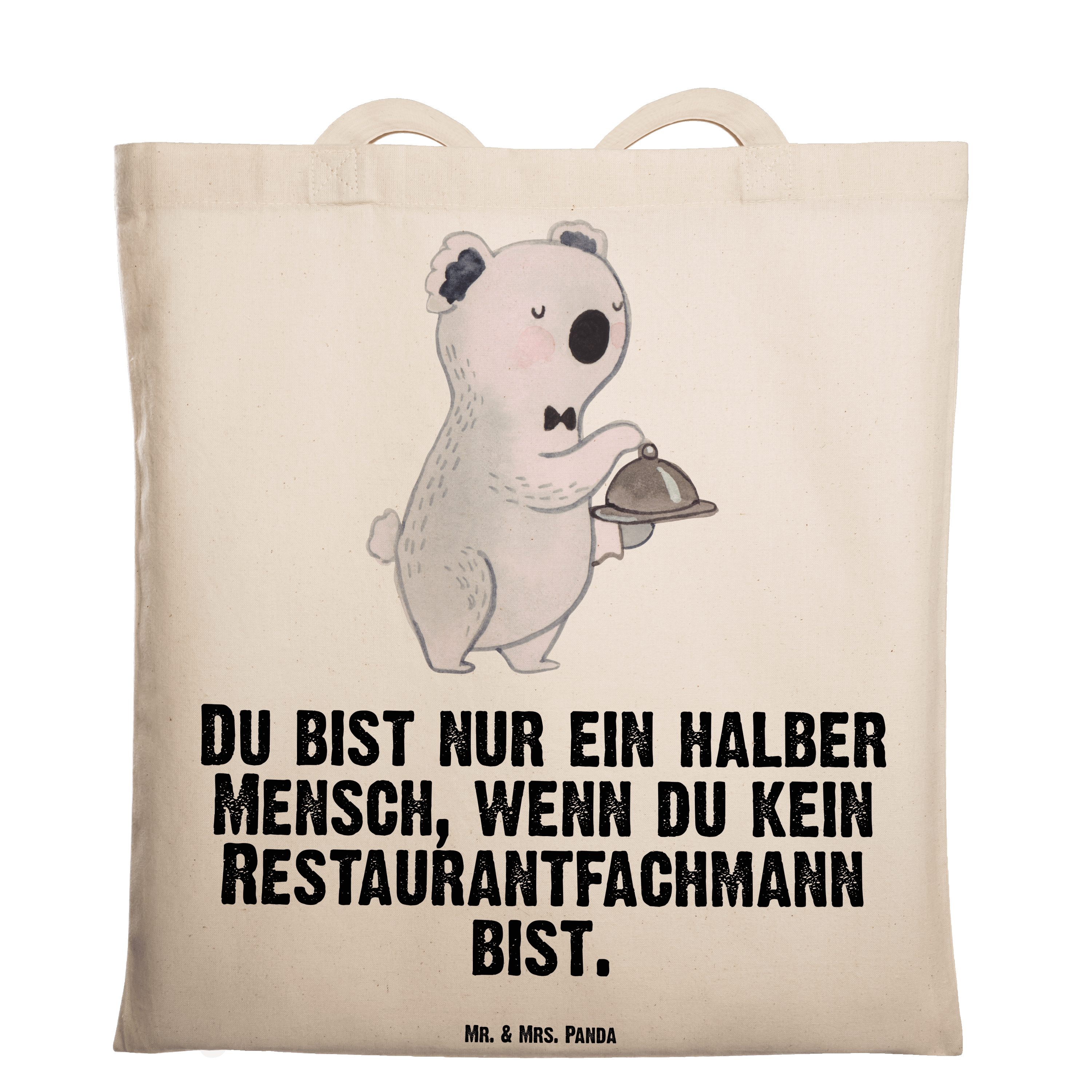 Mr. & Mrs. Panda Tragetasche Restaurantfachmann mit Herz - Transparent - Geschenk, Einkaufstasche, (1-tlg)