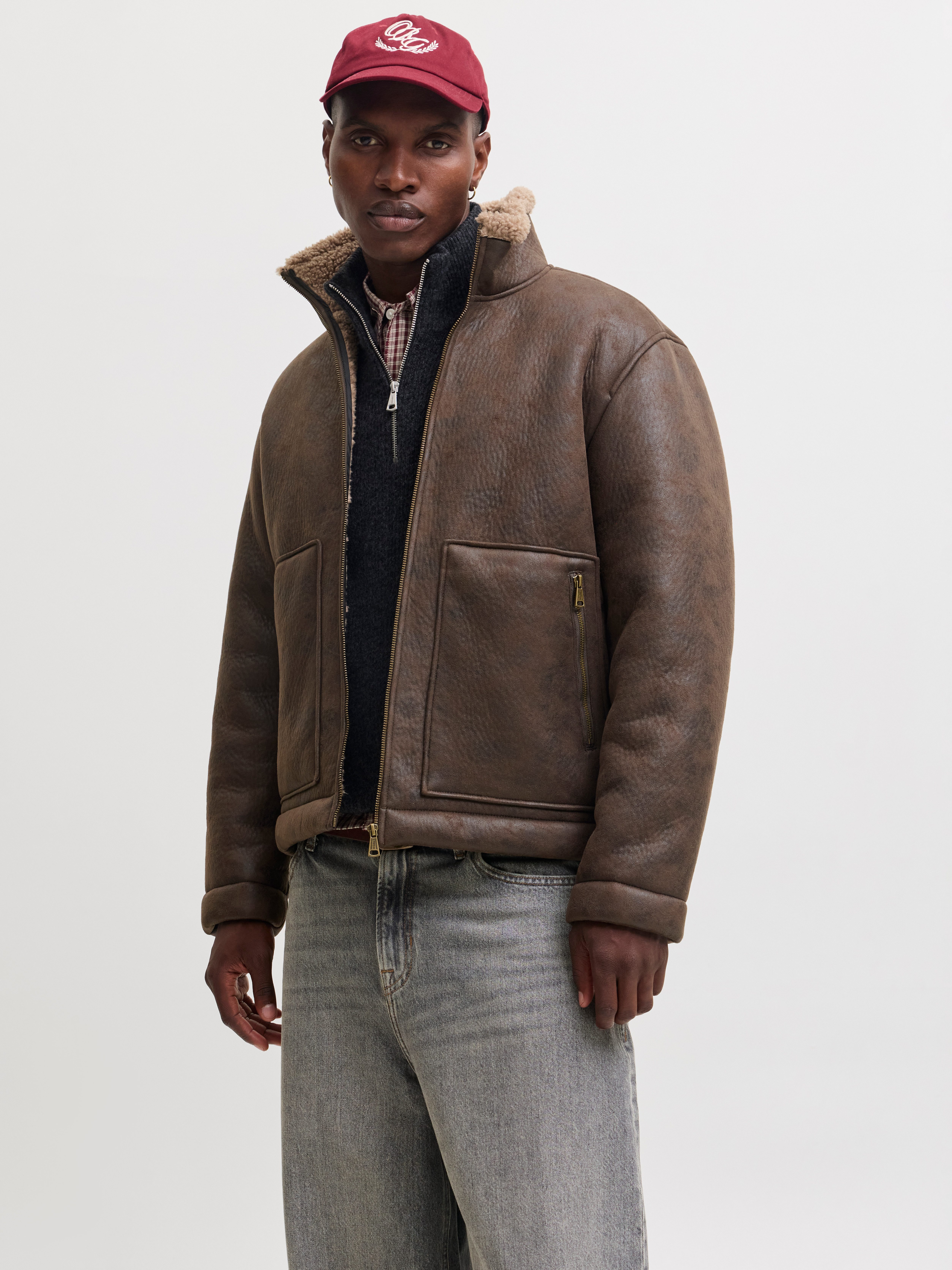 Jack & Jones Pilotenjacke JORSALAMANCO FLIGHT JACKET SN Polyester, Innenkragen mit Teddy Material