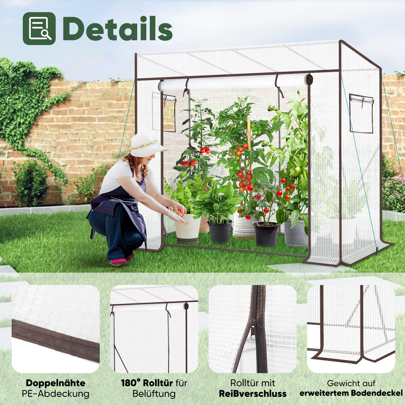 Sekey Gewächshaus Schrägdach Foliengewächshaus Tomatenhaus Begehbares Tomatengewächshaus, 200x77x146/169cm, 140g/m² PE Plane Wasserdicht Wetterfest Pflanzenhaus – Bild 5 von 5