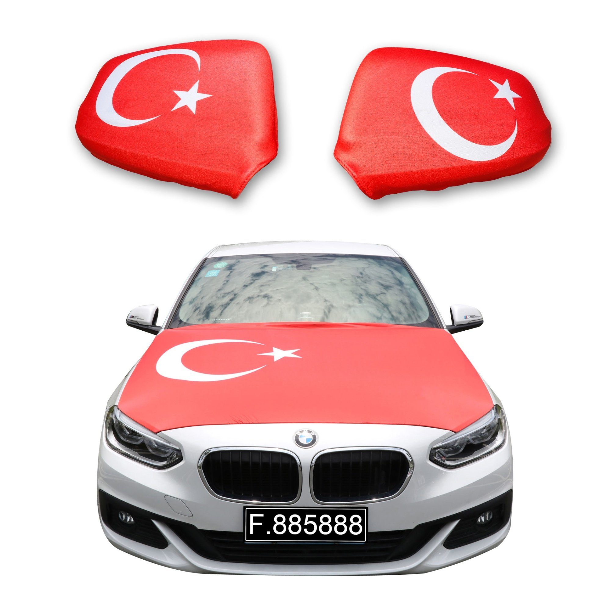 Sonia Originelli Fahne Fanset "Türkei" Turkey Motorhaube Außenspiegel Flagge, für alle gängigen PKW Modelle, Motorhauben Flagge: ca. 115 x 150cm