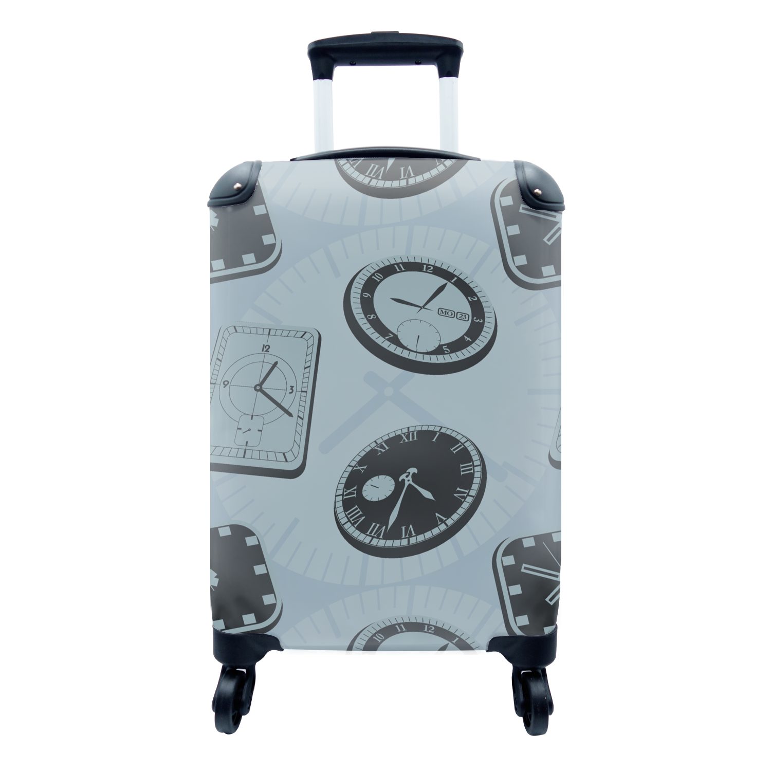 MuchoWow Handgepäckkoffer Uhr - Muster - Vintage, 4 Rollen, Reisetasche mit rollen, Handgepäck für Ferien, Trolley, Reisekoffer