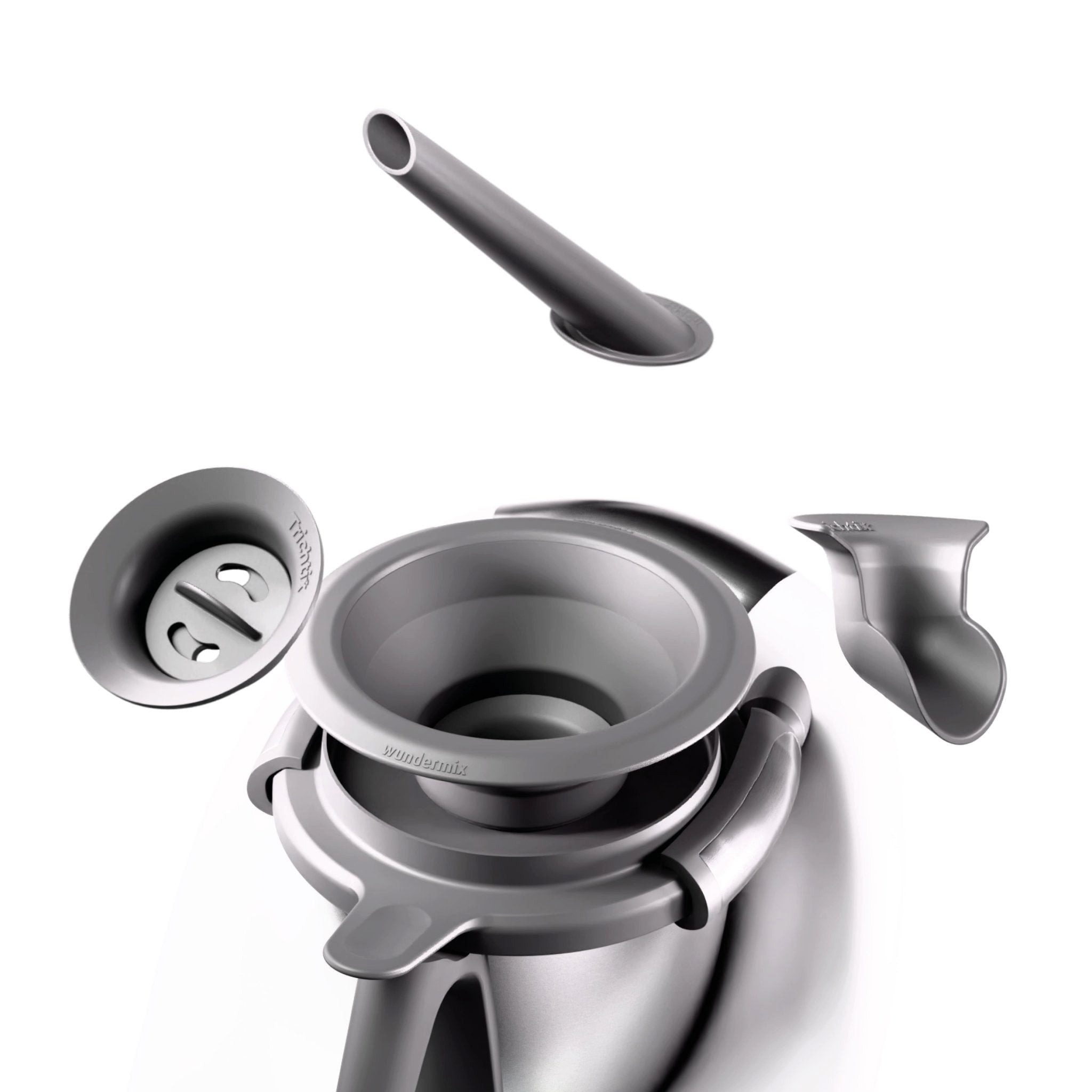 Wundermix Dampfgaraufsatz Trichtix® 4er Set für Thermomix, Zubehör für TM6, TM5, TM31, Multifunktionstrichter mit Eiertrenner, Dampfumleiter & Gewürzrutsche