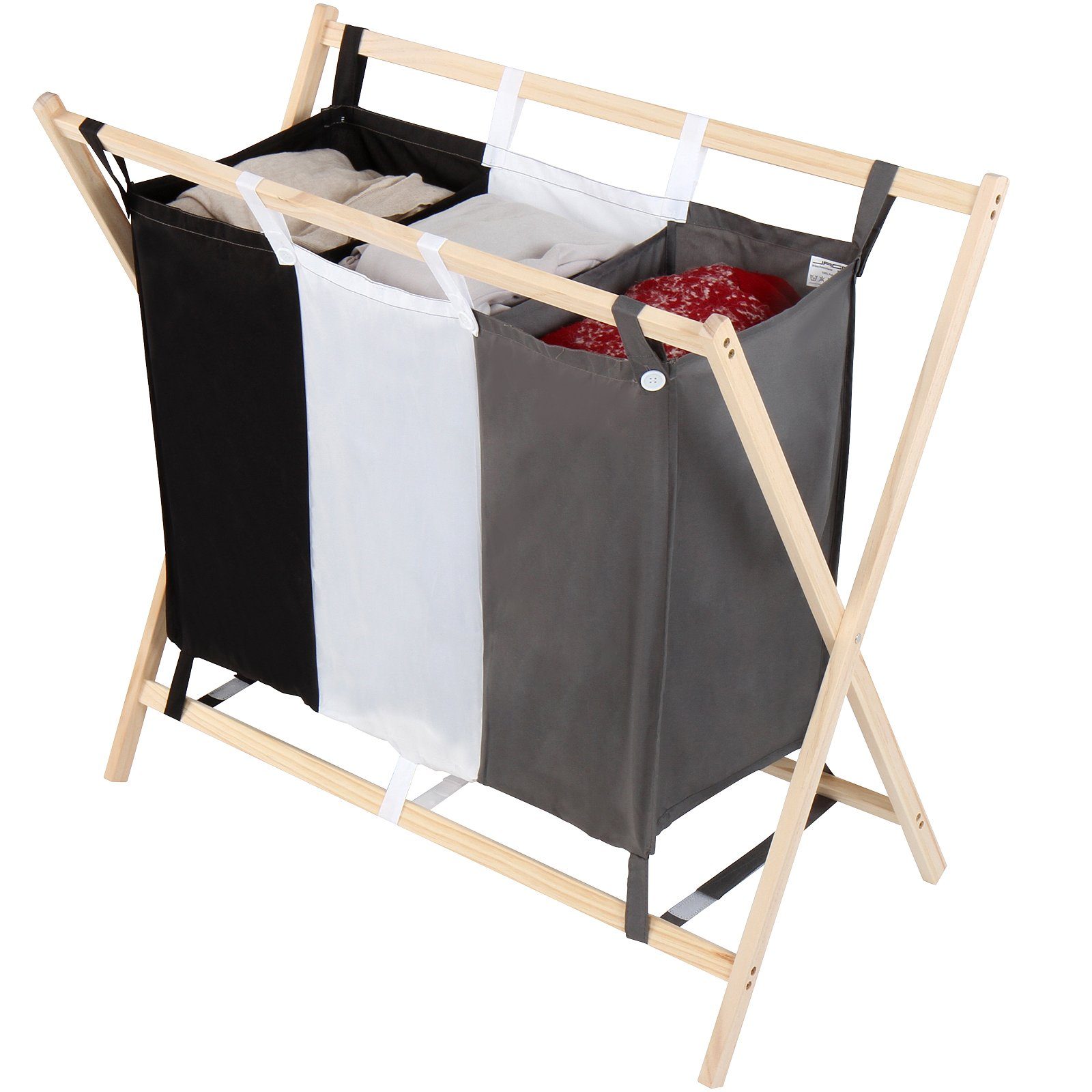 Wäschesortierer - 3 Fächer Holz Wäschekorb Wäschebox Wäschesammler