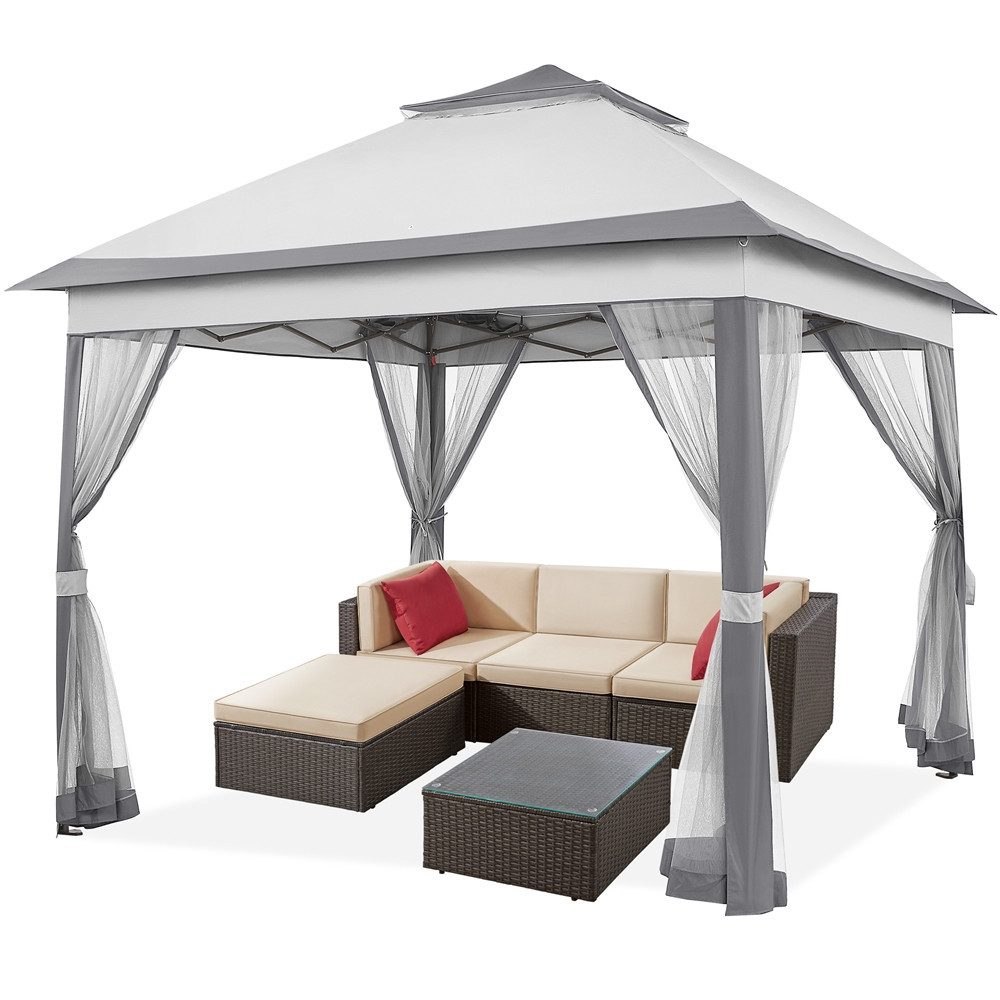 Yaheetech Faltpavillon Höhenverstellbarer Gartenpavillon mit Dach 3,3x3,3 m/ 4x4m, mit 4 Seitenteilen, Zelt mit Moskitonetz & Doppeldach & Tragetasche