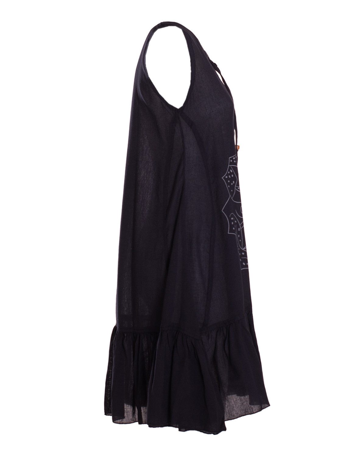 Vishes Tunikakleid Damen Hängerkleid Baumwolle Blumen Lagenlook mit Schnüren Holzperlen Alternative Bekleidung, Ethno, Hippie, Retro Style