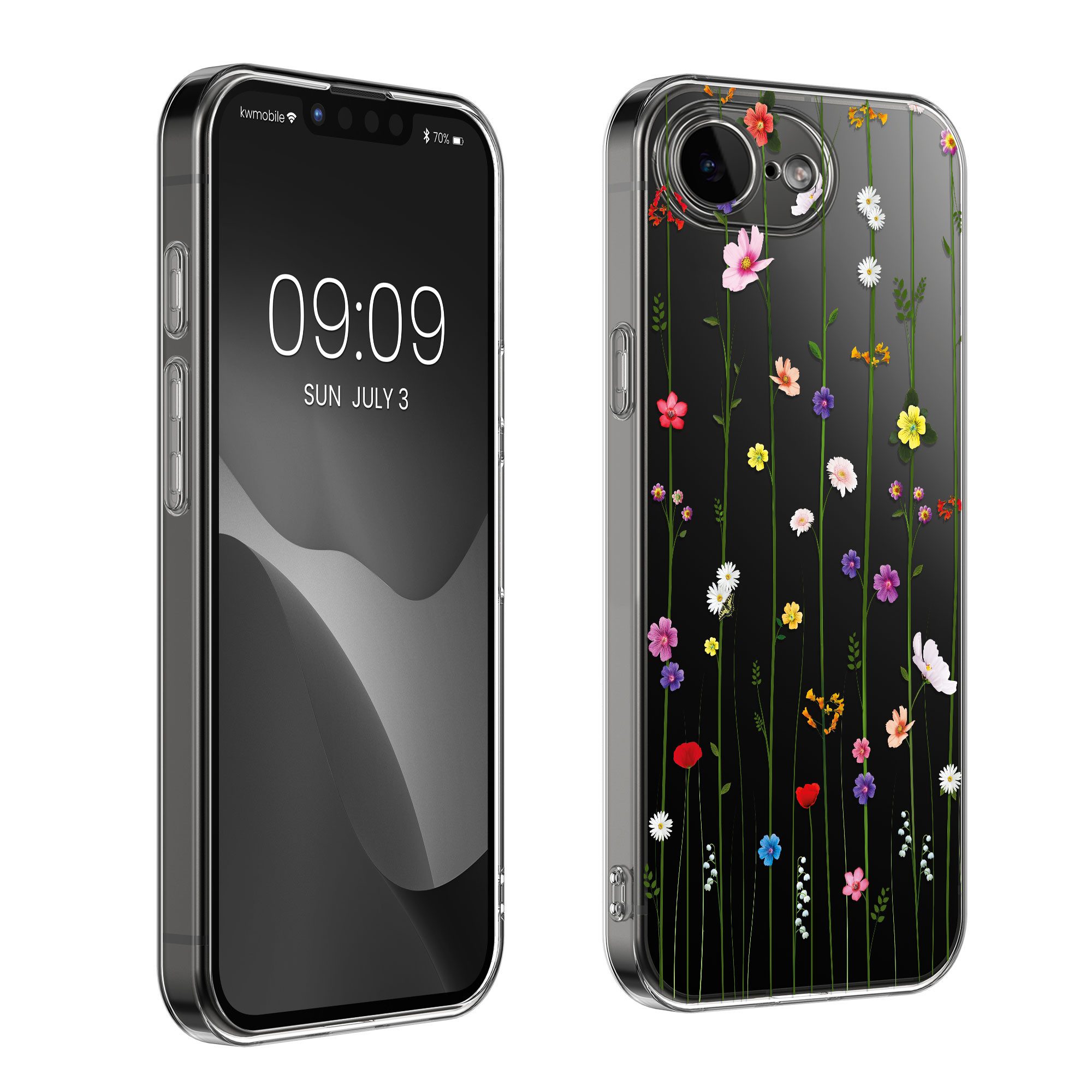 kwmobile Smartphone-Hülle Hülle für Apple iPhone 17e / iPhone 16e Handyhülle - Silikon, Case mit Schutzfolie Wildblumen Ranke Design