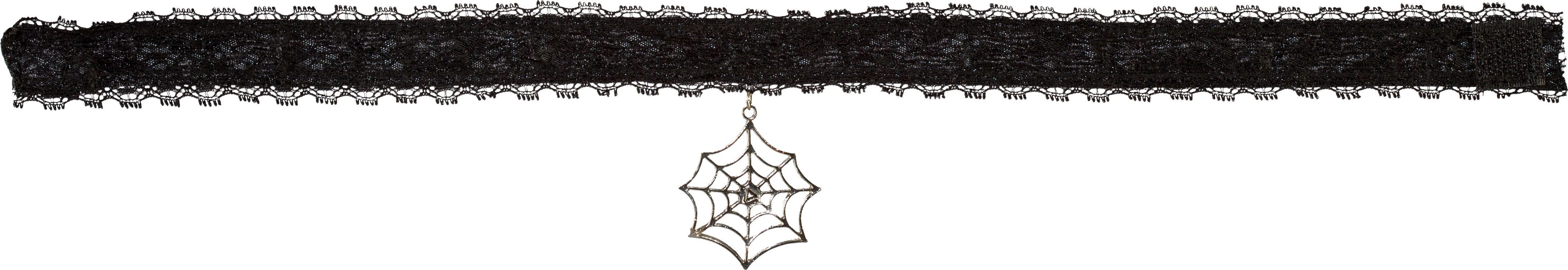 Orlob Textilband Satin Halsband Halskette mit Spinnennetz Metall Karneval Party (1-tlg), Spinnennetz Anhänger – Bild 3 von 3