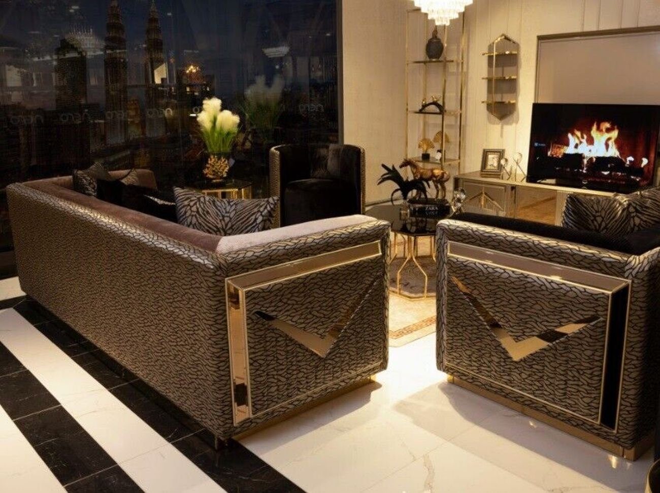 JVmoebel Wohnzimmer-Set Luxus Sofagarnitur 3+3+1 Sitz Sofa Sessel Sofa Couch Wohnzimmer Möbel
