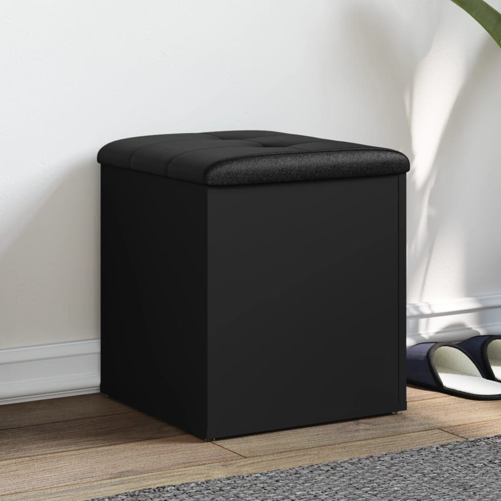 furnicato Truhenbank Sitzbank mit Stauraum 42x42x45 cm Schwarz Massivholz, Gepolsterte Schuhbank mit Kunstlederbezug und stabilen Scharnieren