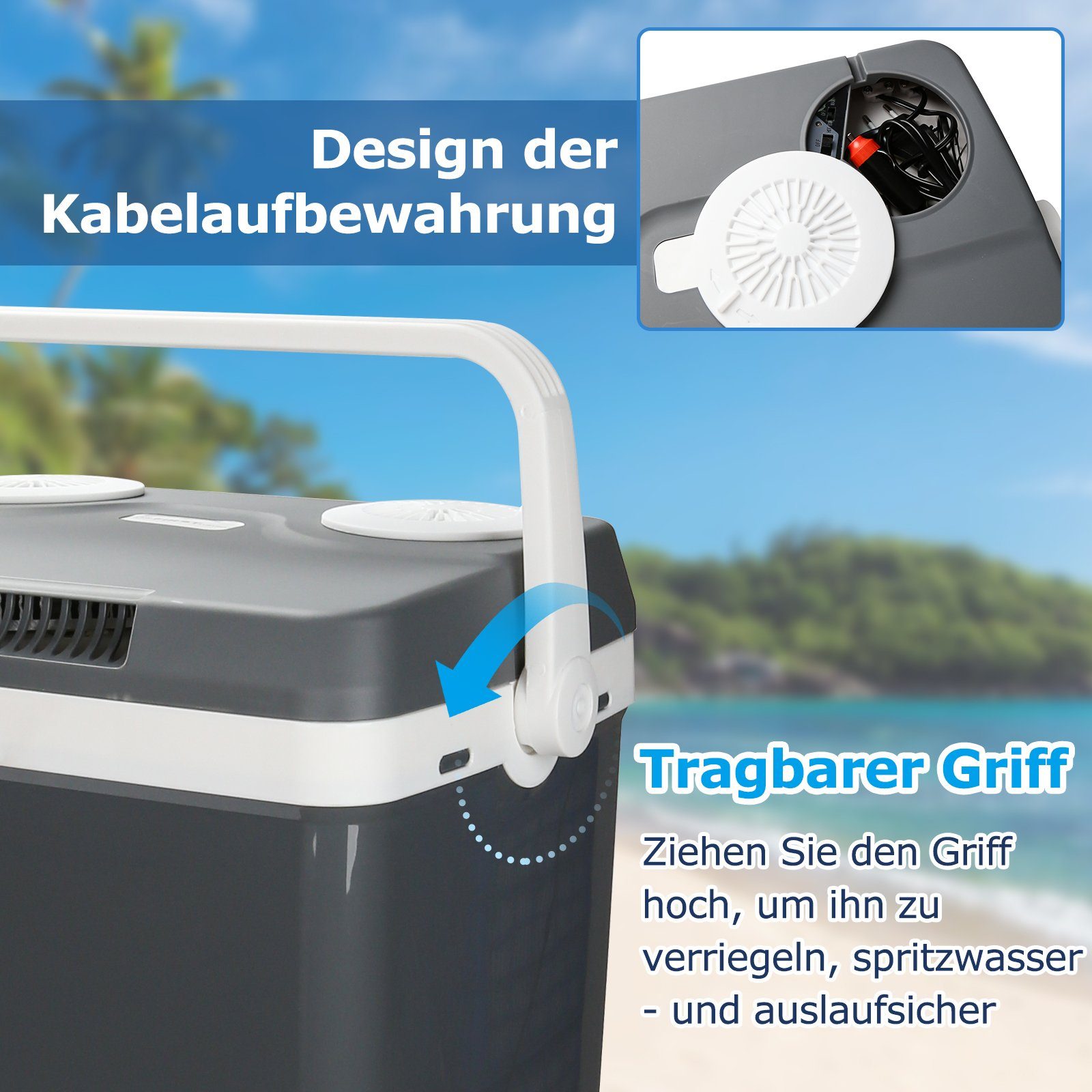 Clanmacy Outdoor-Flaschenkühler Kühlbox Elektrischer Kühler und Wärmer 24  Liter Kühlboxen mit Tragbarem Automatikgriff 230V AC und 12V DC Steckern  für Autocamping Reisen Picknicks und Zuhause ECO und Max Modus Design  Energieklasse A