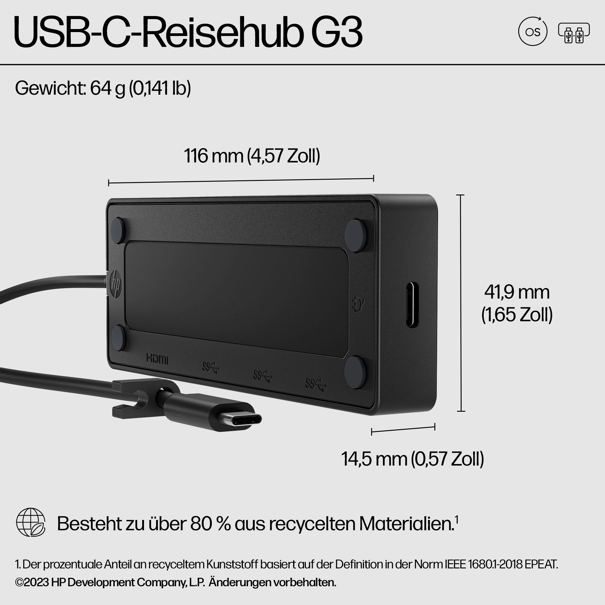 HP Laptop-Dockingstation USB-C Reisehub G3