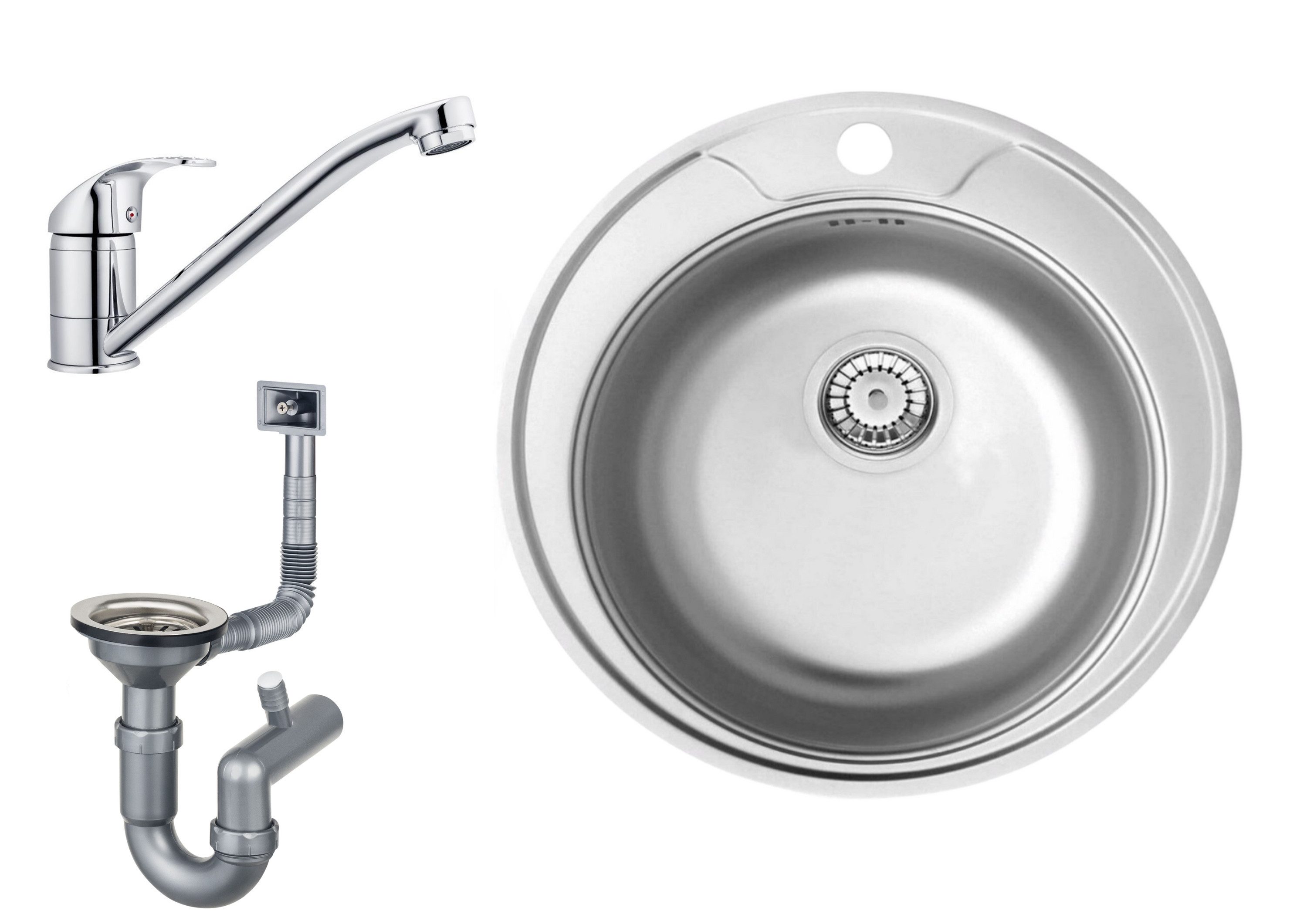 Faizee Möbel Edelstahlspüle Edelstahl Küchenspüle rund Spüle 51 cm Einbauspüle Spüle mit Zubehör, Rund mit Armatur klein Chrom