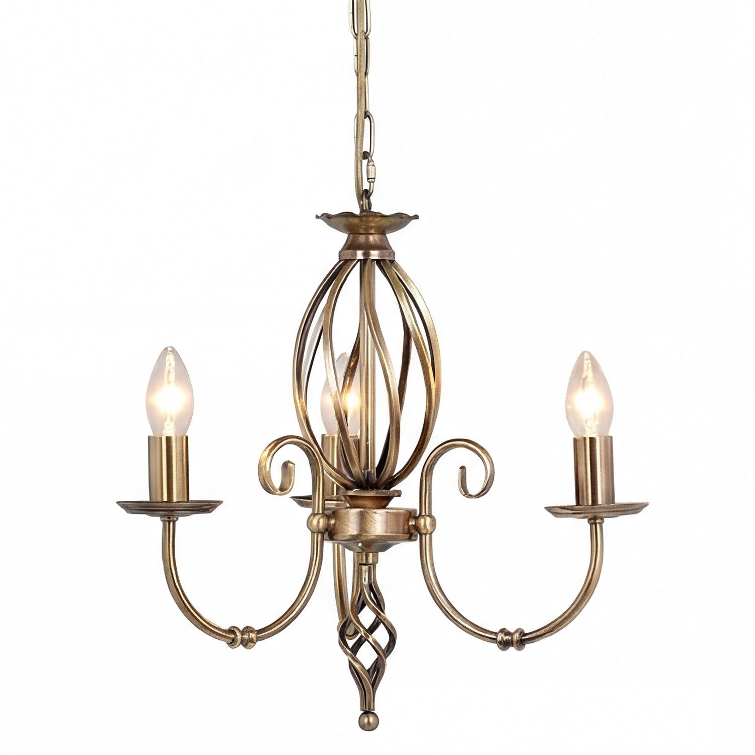 Licht-Erlebnisse Kronleuchter CANDELA 1, ohne Leuchtmittel, Messing Antik Metall 3-armig L:36 cm E14 Rustikal Esstisch