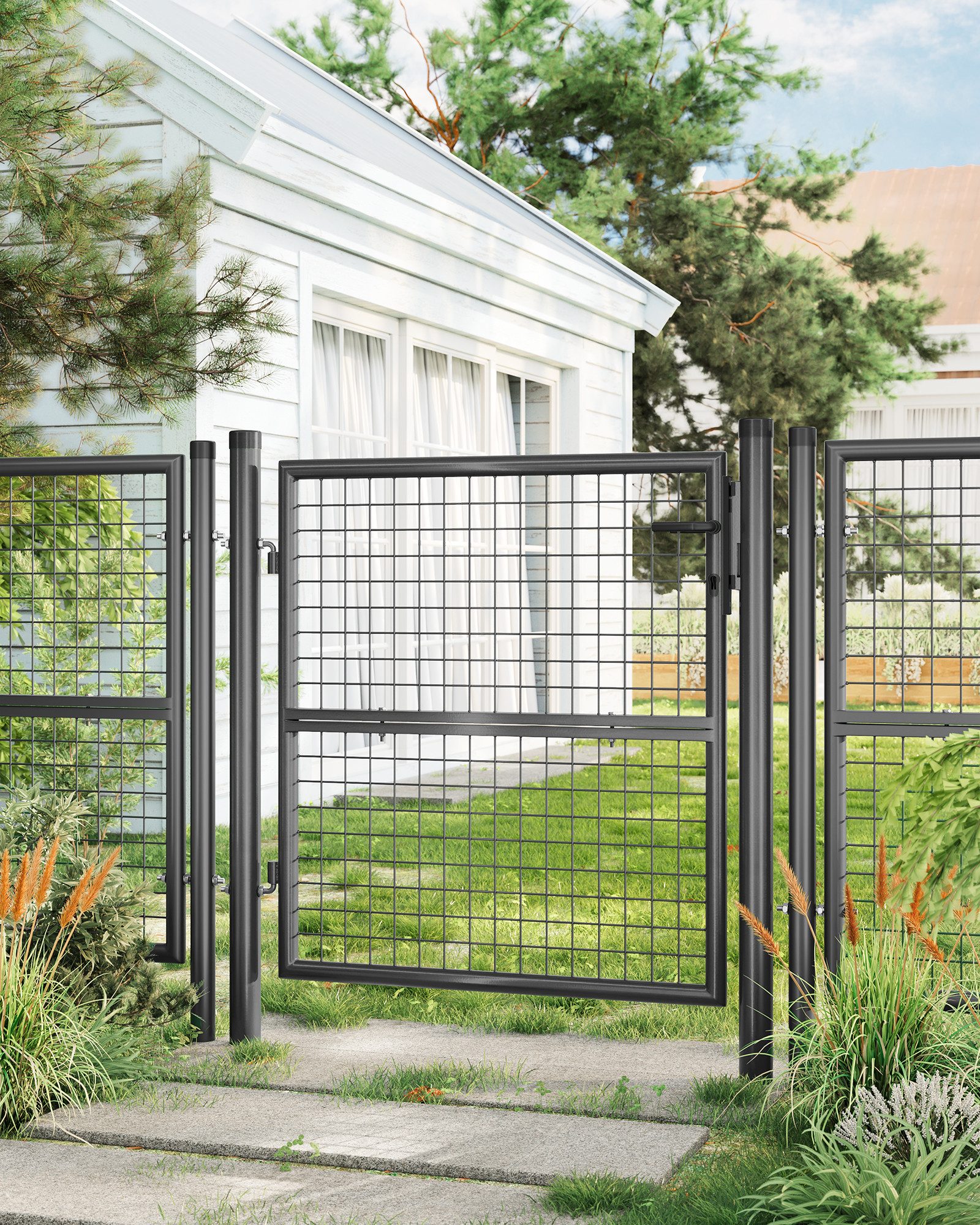 SONGMICS Gartentor Gartentür Zauntür Zauntor Gartenzaun, verzinkter Stahl, abschließbar