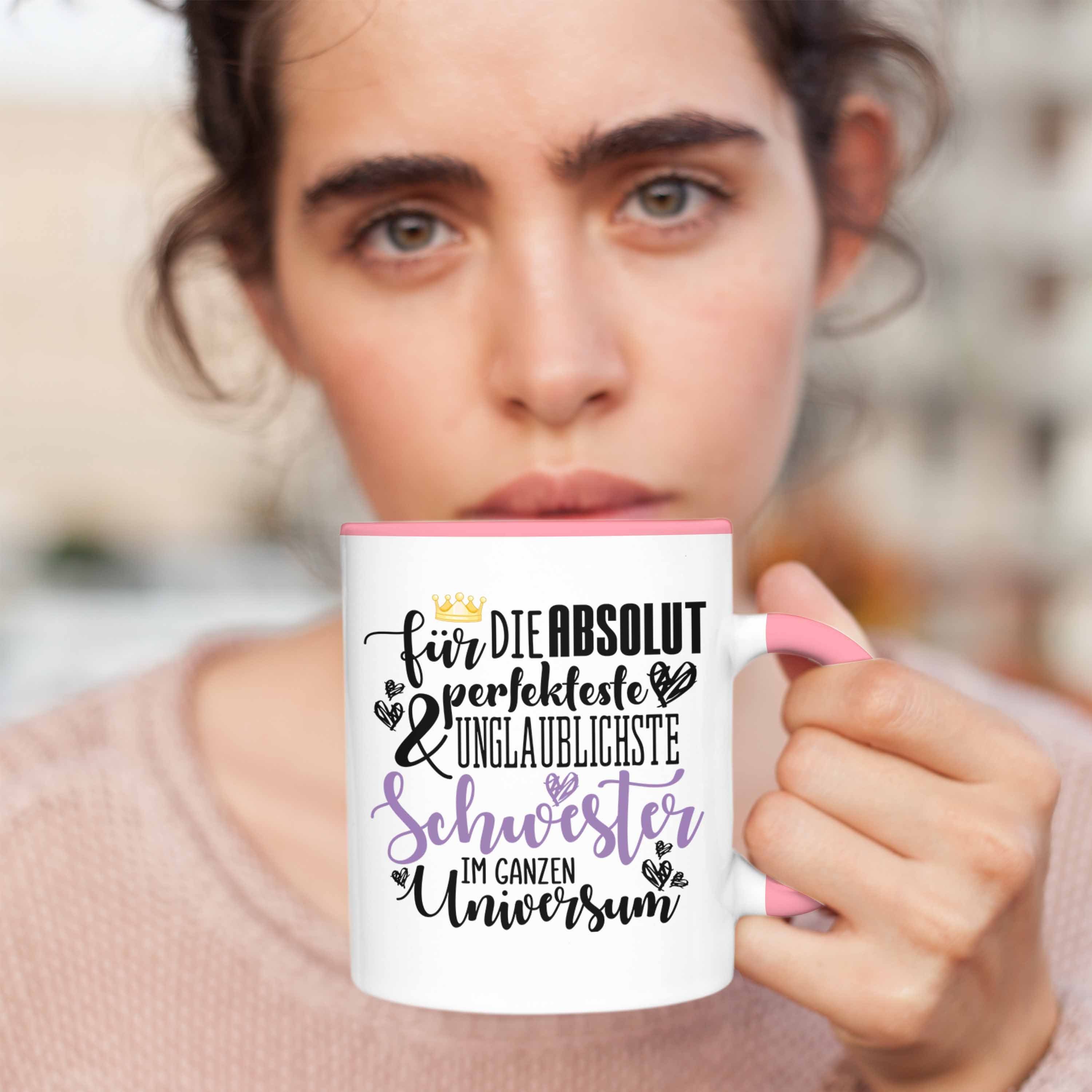 Trendation Tasse Trendation - Rosa Lustig Best Tasse Beste Sister Kaffeetasse Schwestern Geschenk Schwester Weihnachten Geschenkideen Geburtstag Bruder