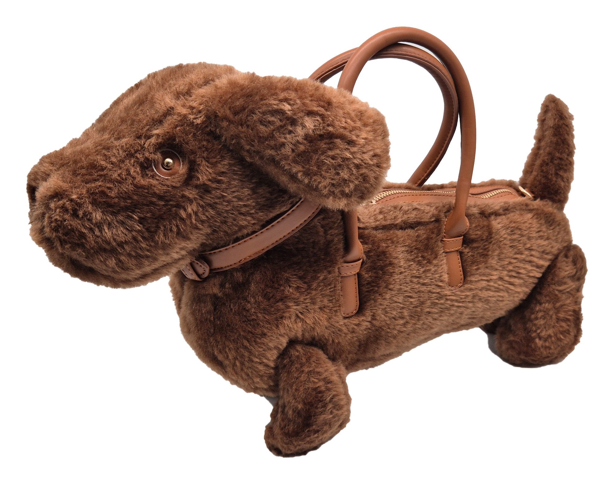 Einkaufszauber Schultertasche Designer Handtasche Dackel Hund Plüsch Braun, Das perfekte Geschenk für jede Hundebesitzerin.