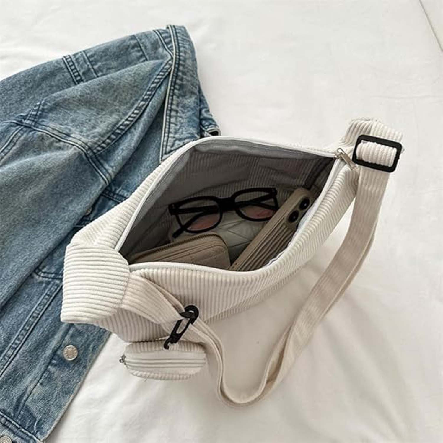 Zaewry Umhängetasche Damen Cord Tasche Damen Crossbody Bag Crossbag mit verstellbarem