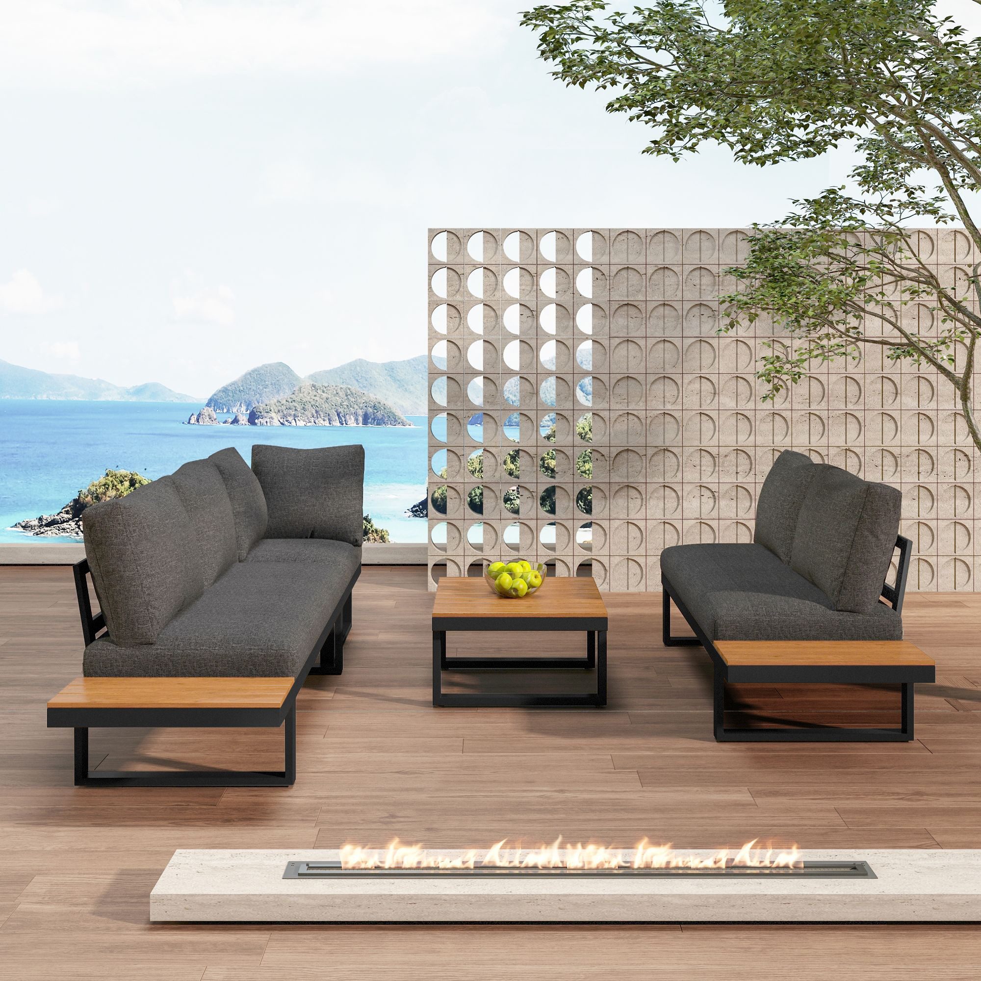 Merax Gartenlounge-Set, (1 Couchtisch, 2 Bänke, günstig online kaufen