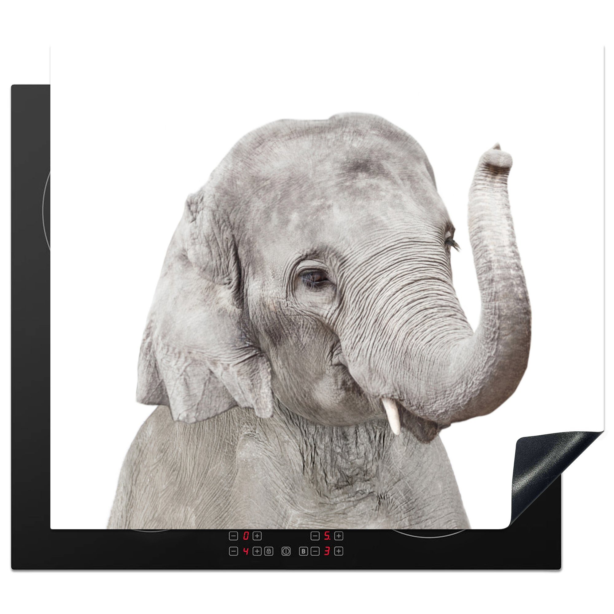 MuchoWow Herdblende-/Abdeckplatte Elefant Mobile Grau Arbeitsfläche - 60x52 - nutzbar, (1 - Natur, cm, Tiere Vinyl, tlg), Ceranfeldabdeckung