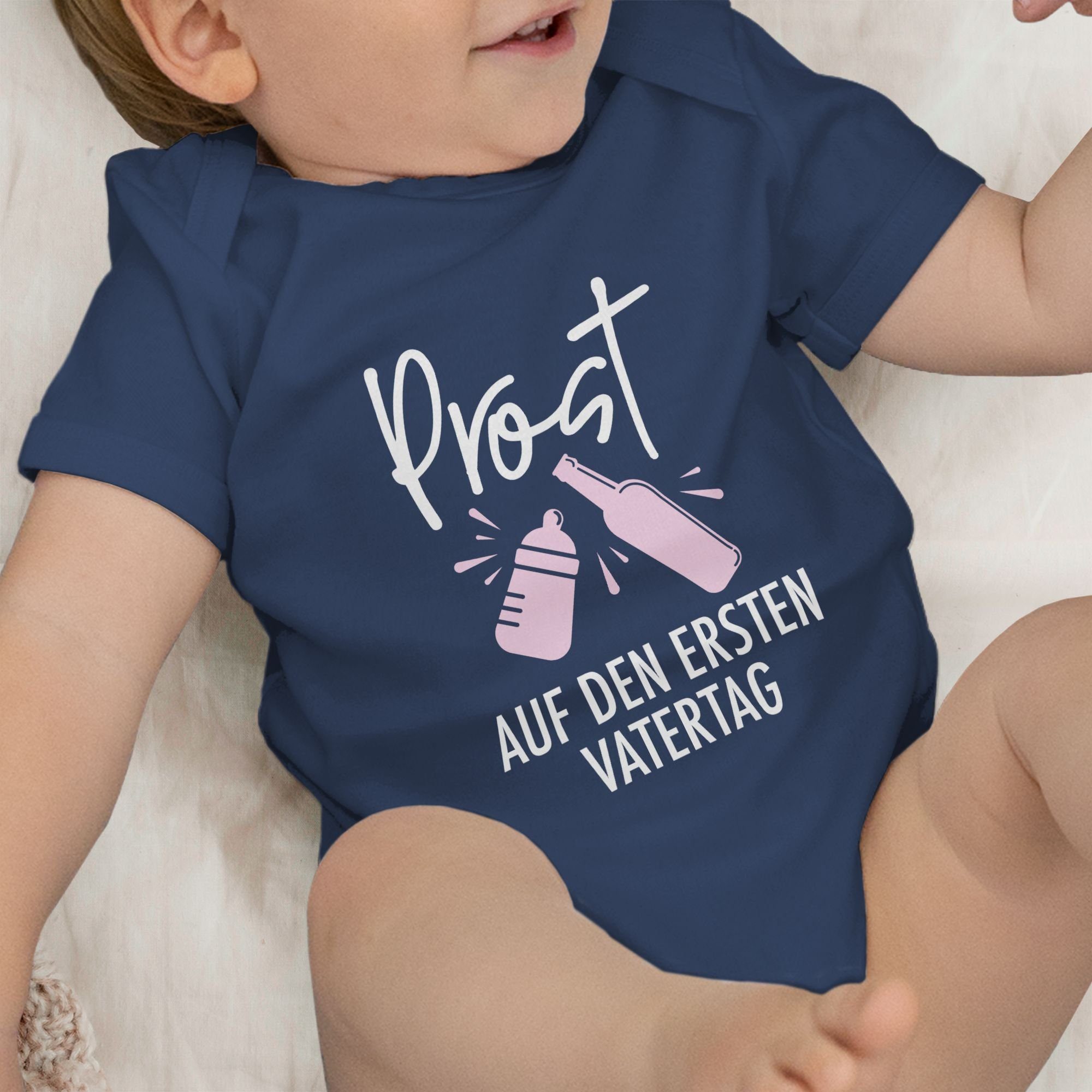 Shirtbody ersten Baby weiß/rosa - 3 Shirtracer Blau auf Vatertag Navy Vatertag Prost den Geschenk