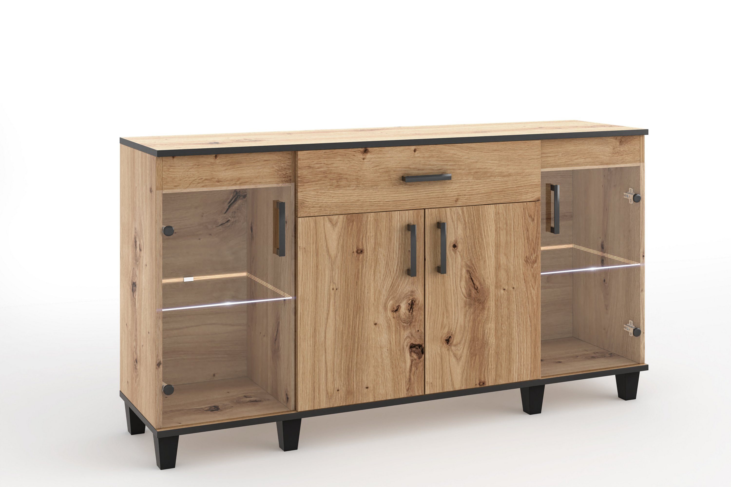 Masseno Kommode CORTEZA 160 cm Sideboard mit 1 Schubladen und 4 Türen Eiche Artisan
