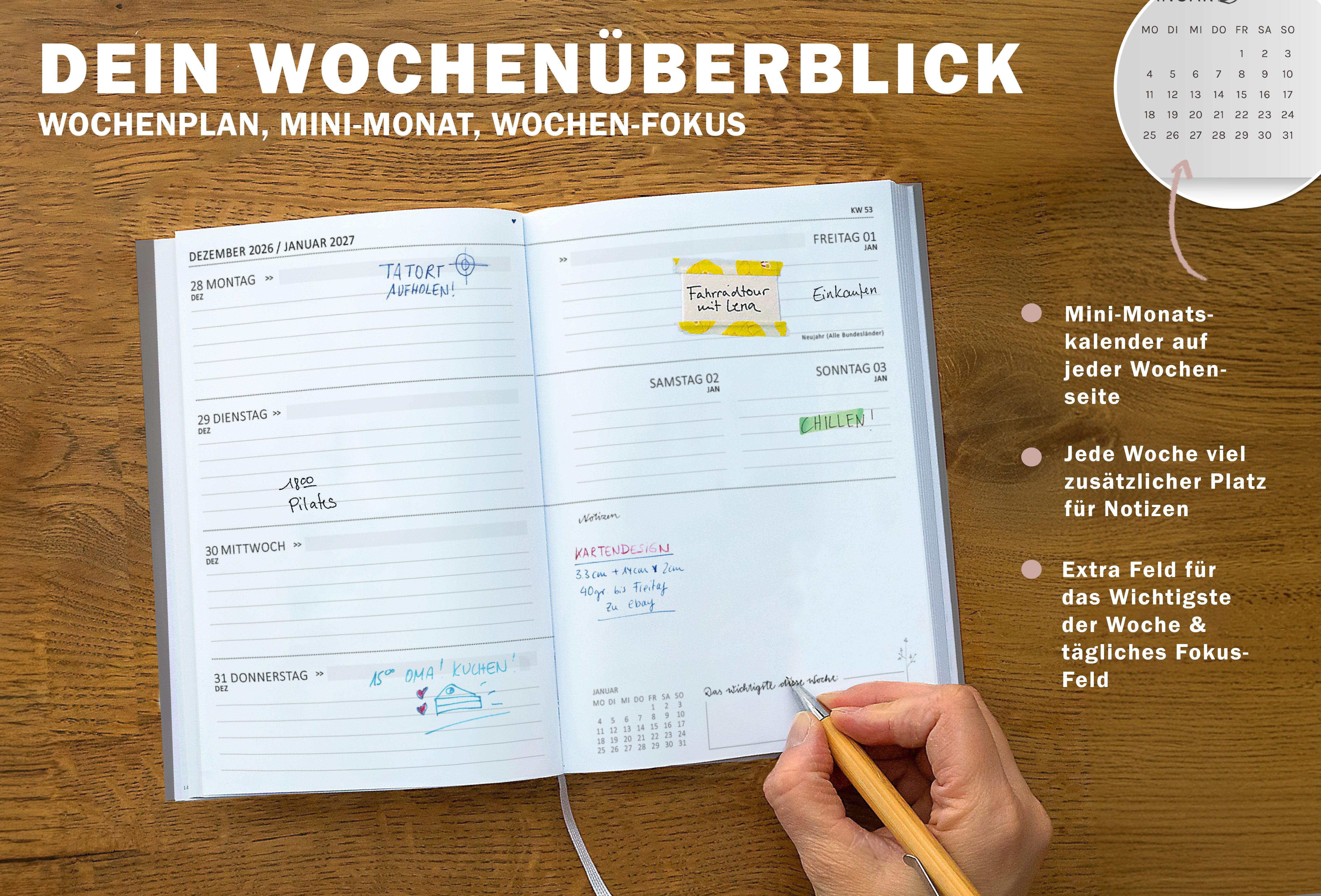 Eine der Guten Verlag Terminkalender Terminplaner 2027 - A5, grau rosa, 1 Doppelseite / Woche, 144 S. FSC-Papier, Softcover, klimaneutral – Bild 4 von 5
