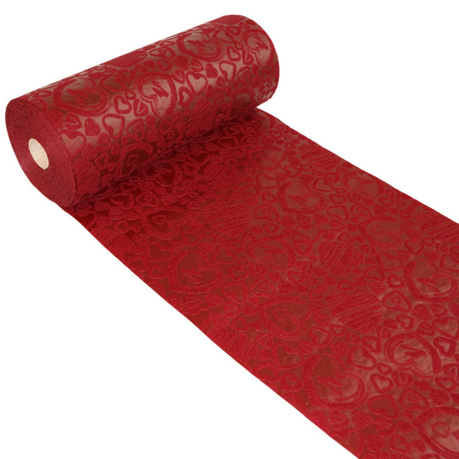Deko AS Tischläufer Tischläufer Dekoflor® Herzen - bordeaux - 300mm - 5m - 55-300-5-11 (1-tlg, 1 Rolle Tischläufer), Strapazierfähig