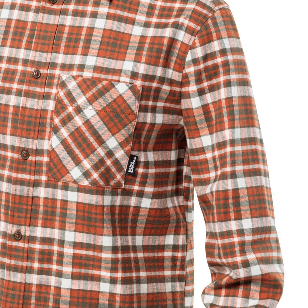 Jack Wolfskin Langarmhemd Bergweg Shirt mit Brusttasche (Flanellhemd, Bio-Baumwolle) rot/braun