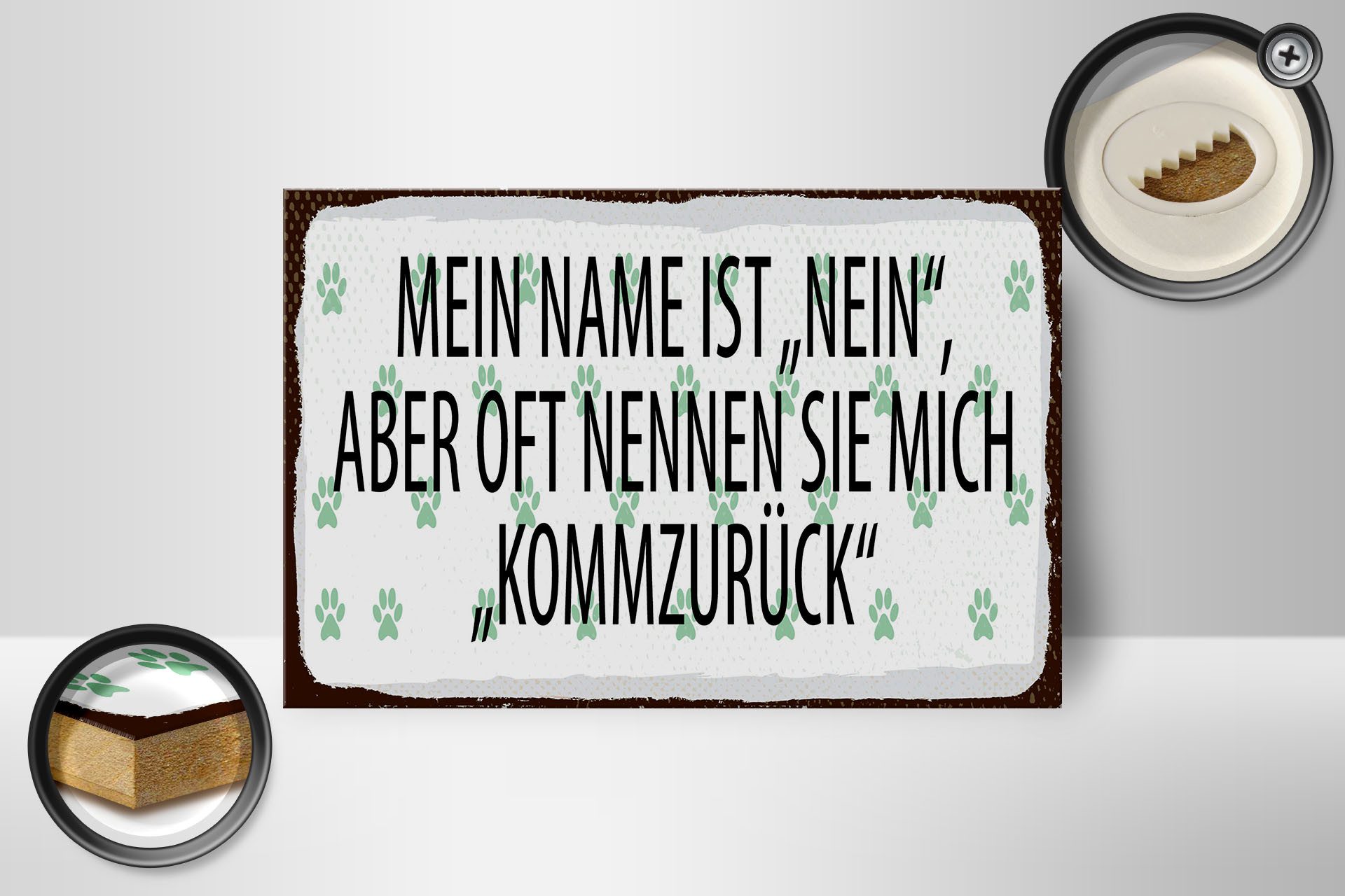 Femer GmbH Holzbild Spruch 12x18 cm Mein Name ist Nein aber oft nennt, (1 St), Glatte Holzfaserplatte (MDF), vorn beschichtet
