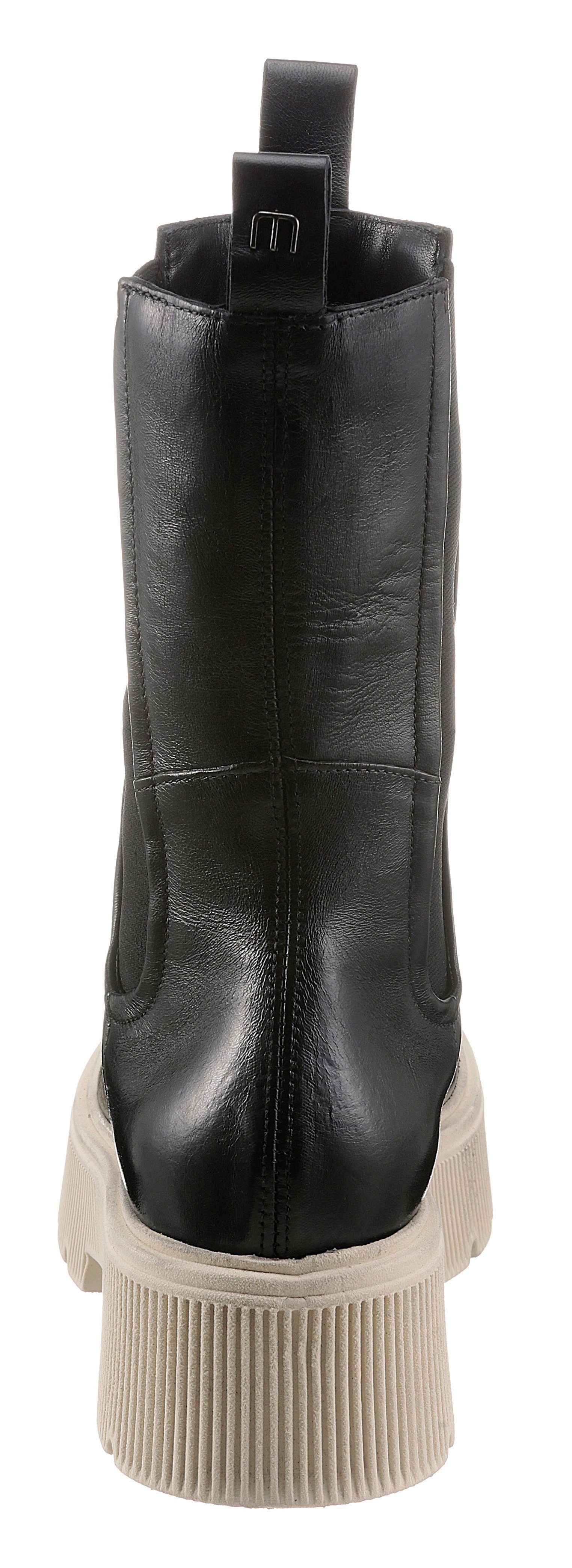 Mjus BOMBACOLOR Chelseaboots mit beidseitigem Stretcheinsatz schwarz-hellbeige