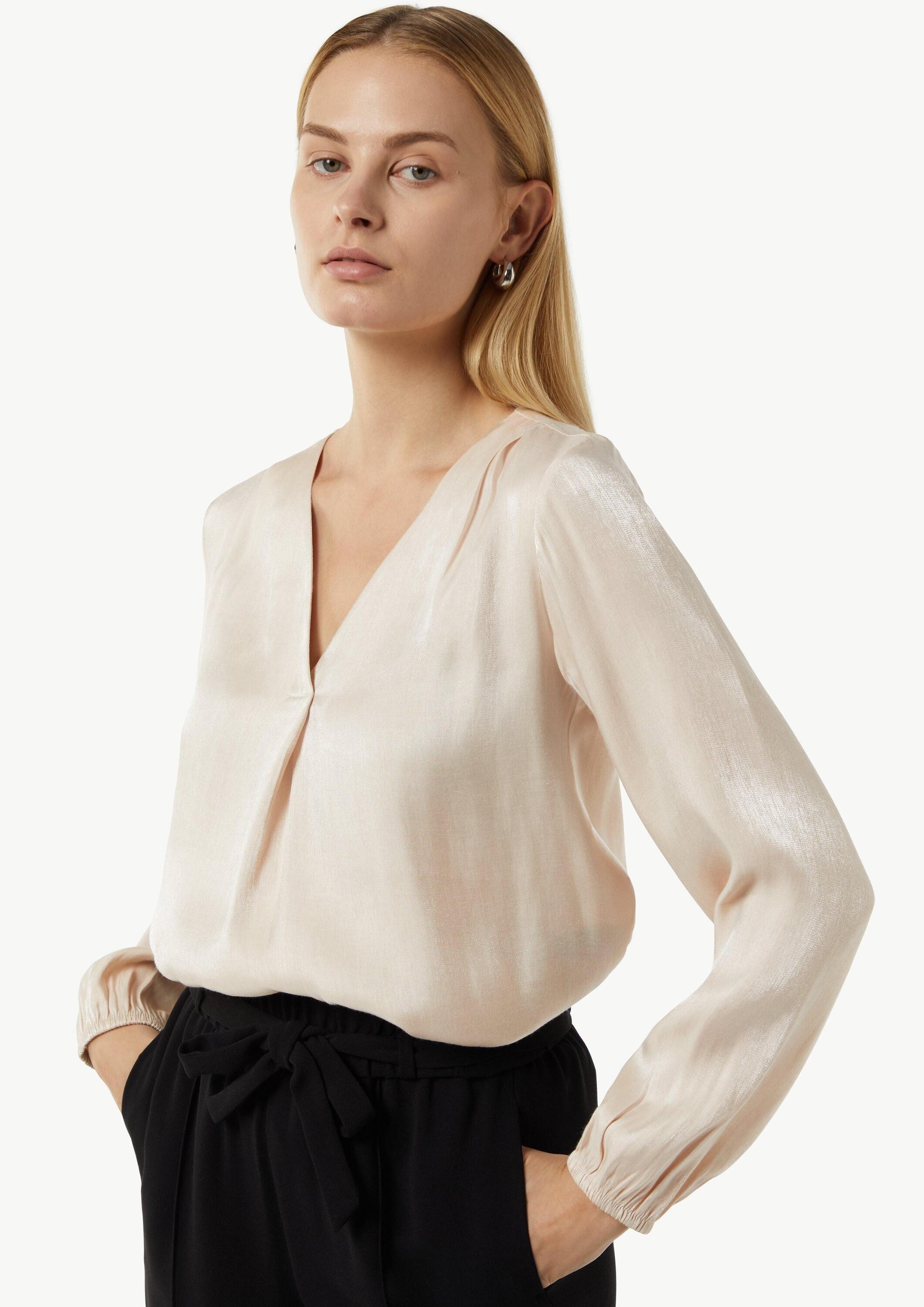 comma Langarmbluse Bluse Schimmernde Bluse mit Faltendetails