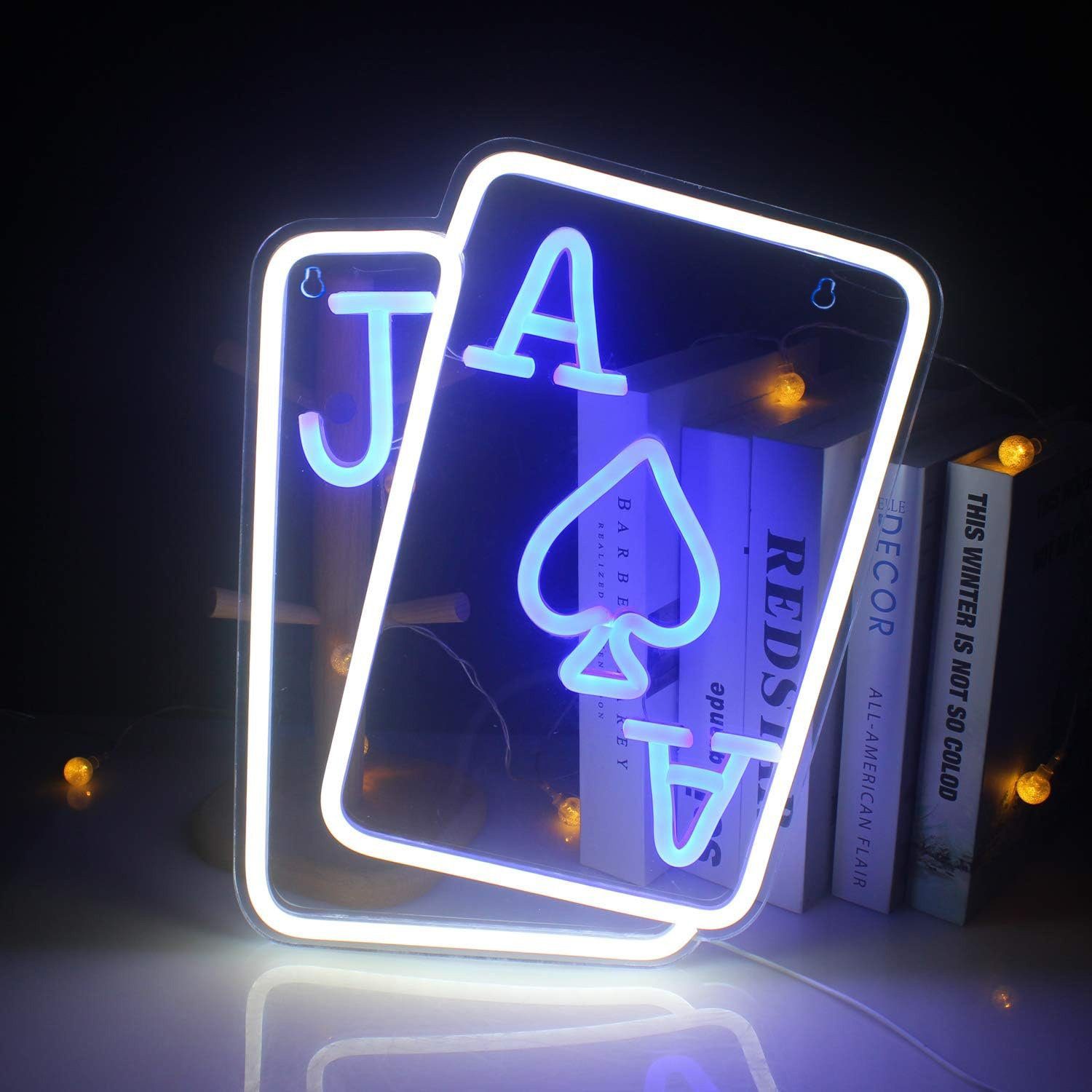 Rosnek LED Dekolicht Spielkarten Deko Schlafzimmer Weiß, Blau Bar, und Neon Spielzimmer Casino Schilder, USB, für
