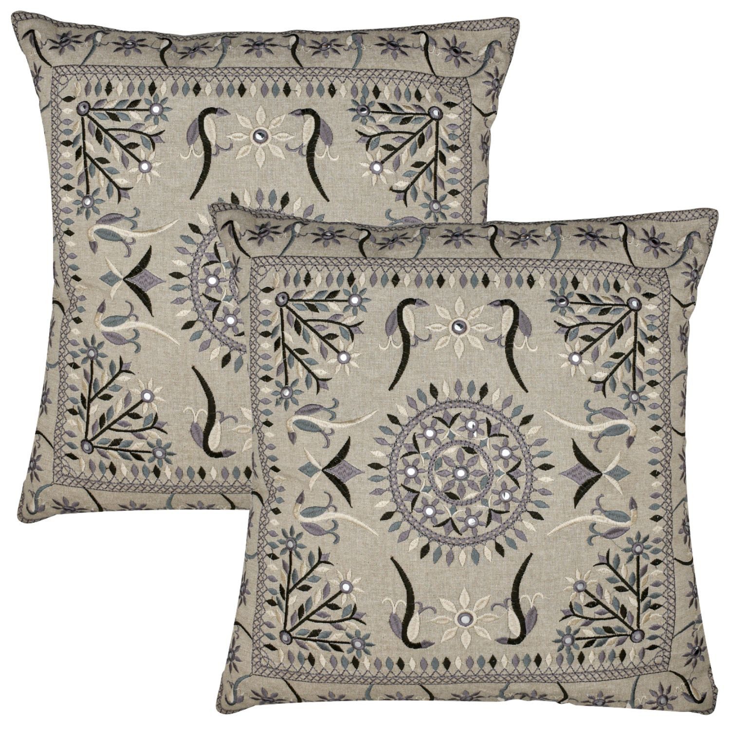 Marrakesch Orient & Mediterran Interior Zierkissen 2er Set Boho Kissenbezug Lodge orientalisch aus Baumwolle, Grau 40 cm, (2 St)