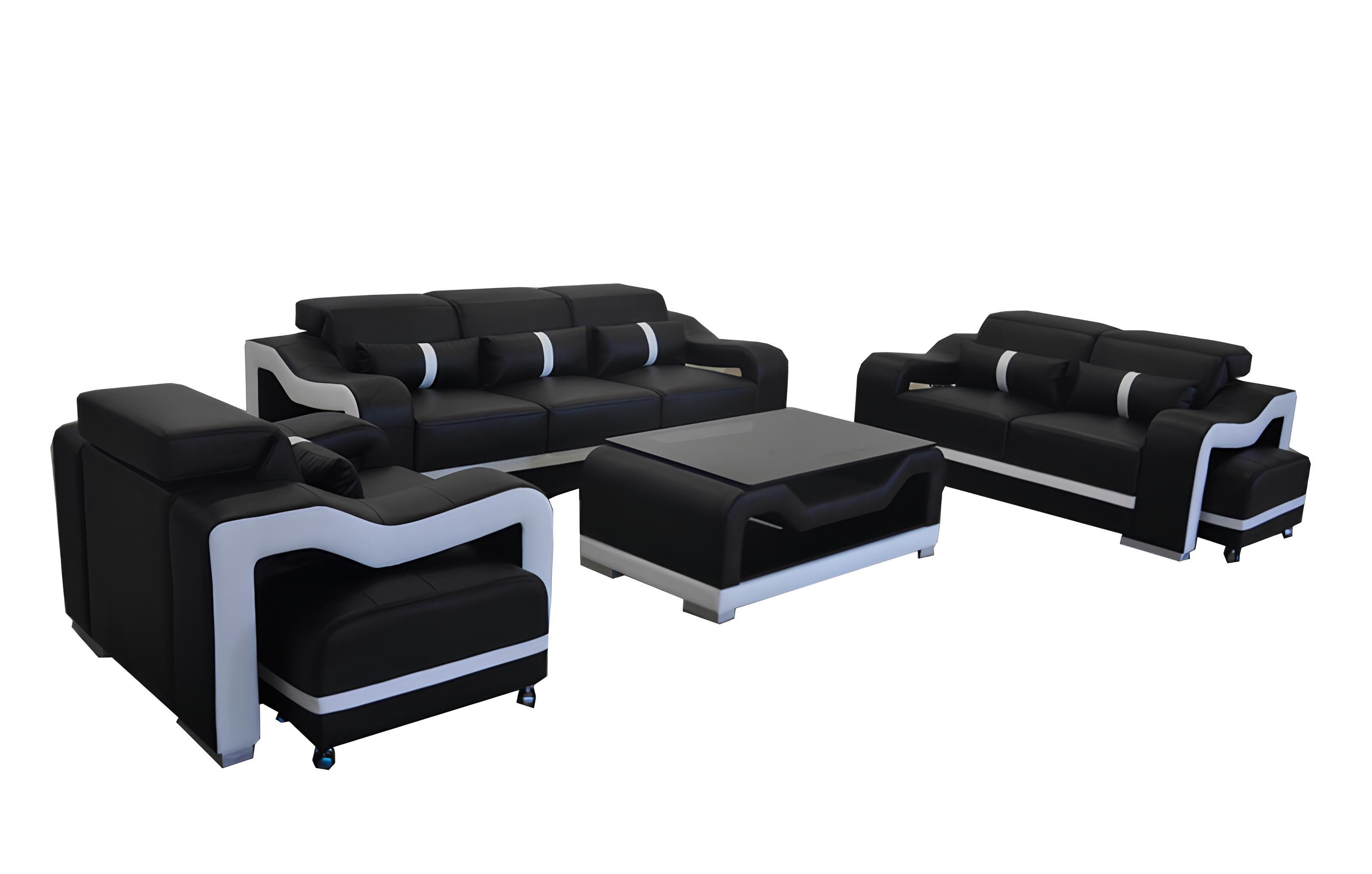 Xlmoebel Polstergarnitur Leder-Sofa mit USB-Anschluss in modernem Design, (3-tlg., Sofagarnitur 3+2+1 G8027D + Tisch), Hergestellt in Europa