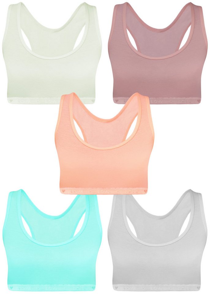 LOREZA Bustier 5 Mädchen Bustier Unterwäsche Strass Sport Bh X-Rücken (Set, 5-tlg., 5er-Pack)